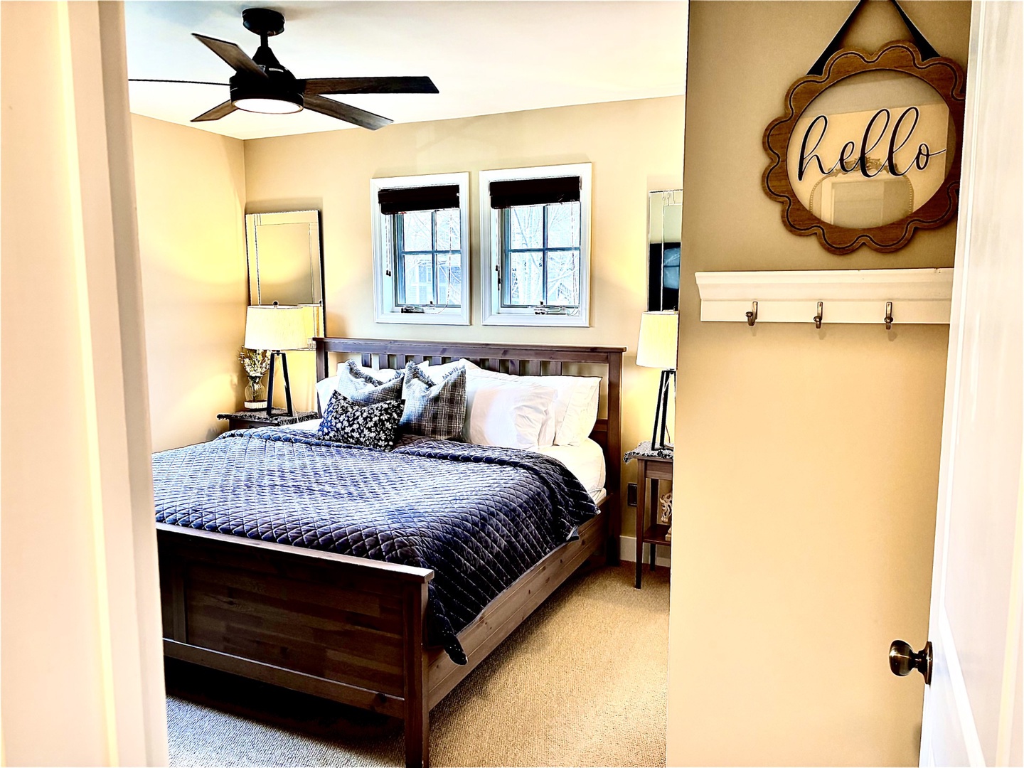 Comfortable guest suite with king bed and private bath.