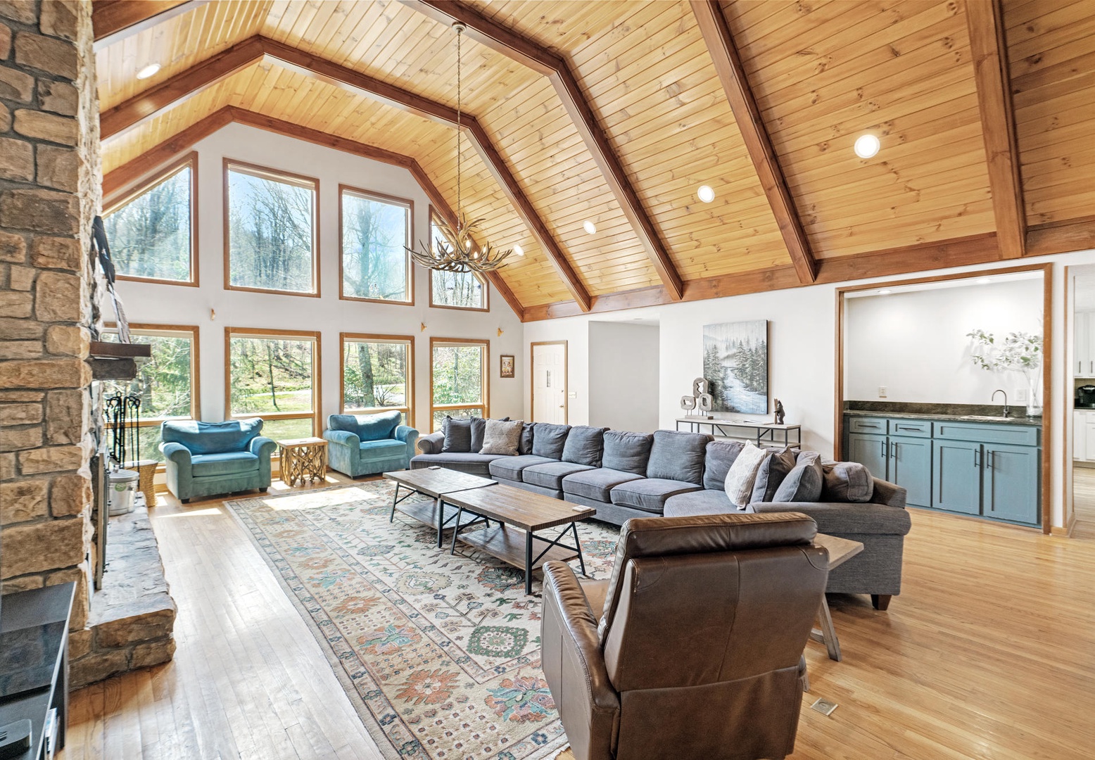 Living Room---Vaulted Ceilings, Natural Lighting, Spacious Seating