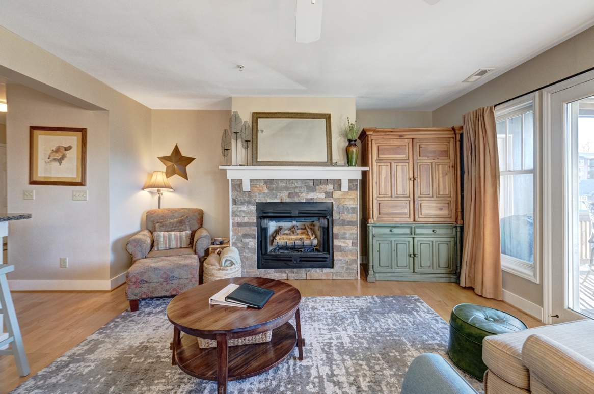 Living Room--- Cozy Fireplace and TV (in armoire)