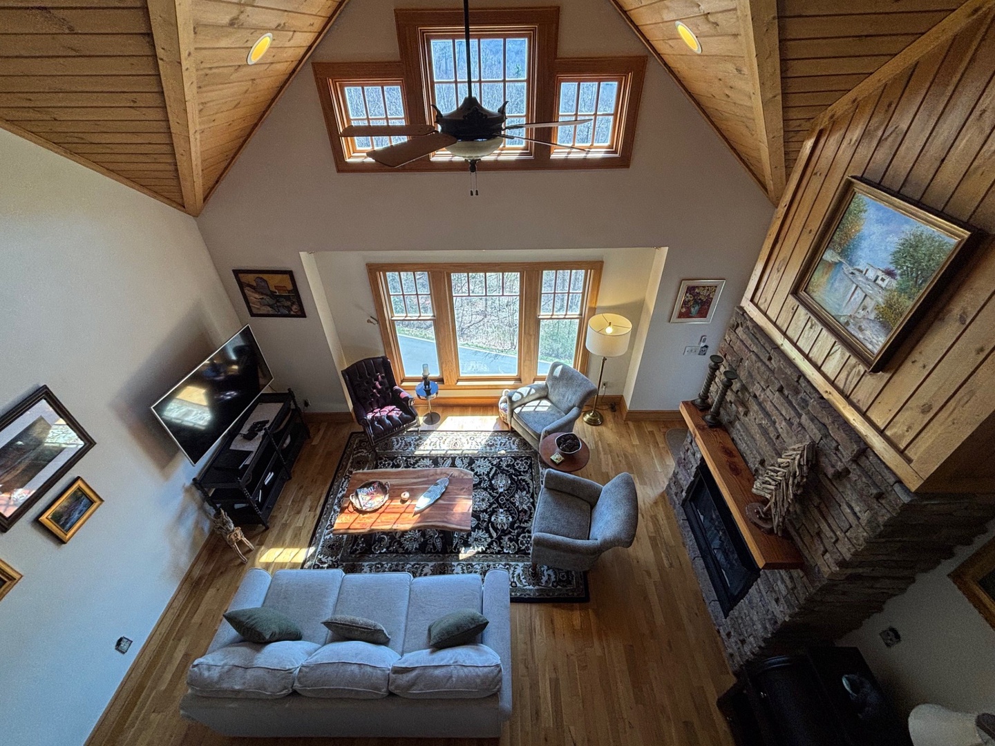Living Room---Loft View, Cozy Fireplace, Mountain View