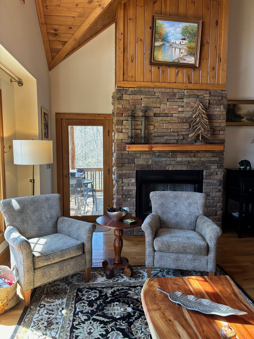 Living Room---Cozy Fireplace, Comfy Seating