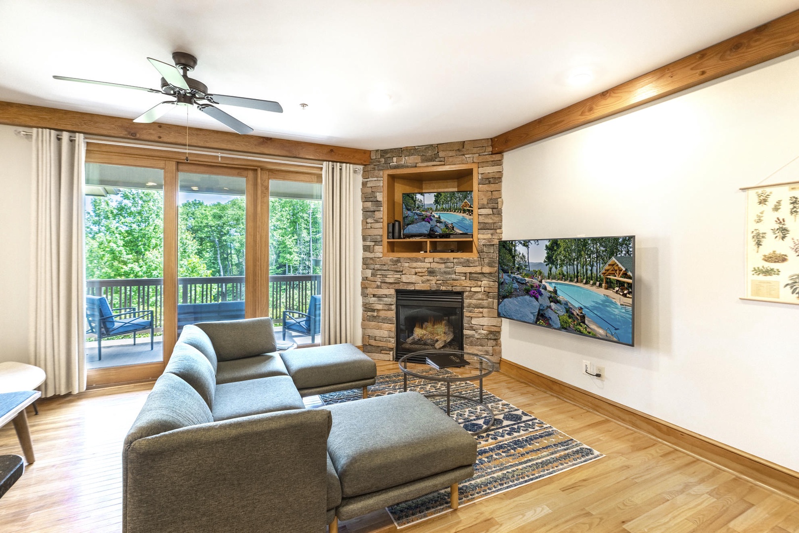Living Room---Mountain View, Cozy Gas Logs, Television