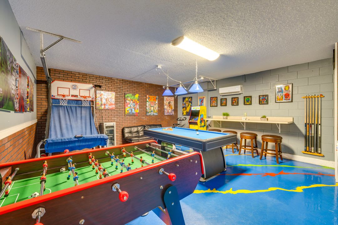 Game on! Grab your crew and dive into friendly competition with foosball, pool, basketball, and ping-pong—all in your own private arcade.