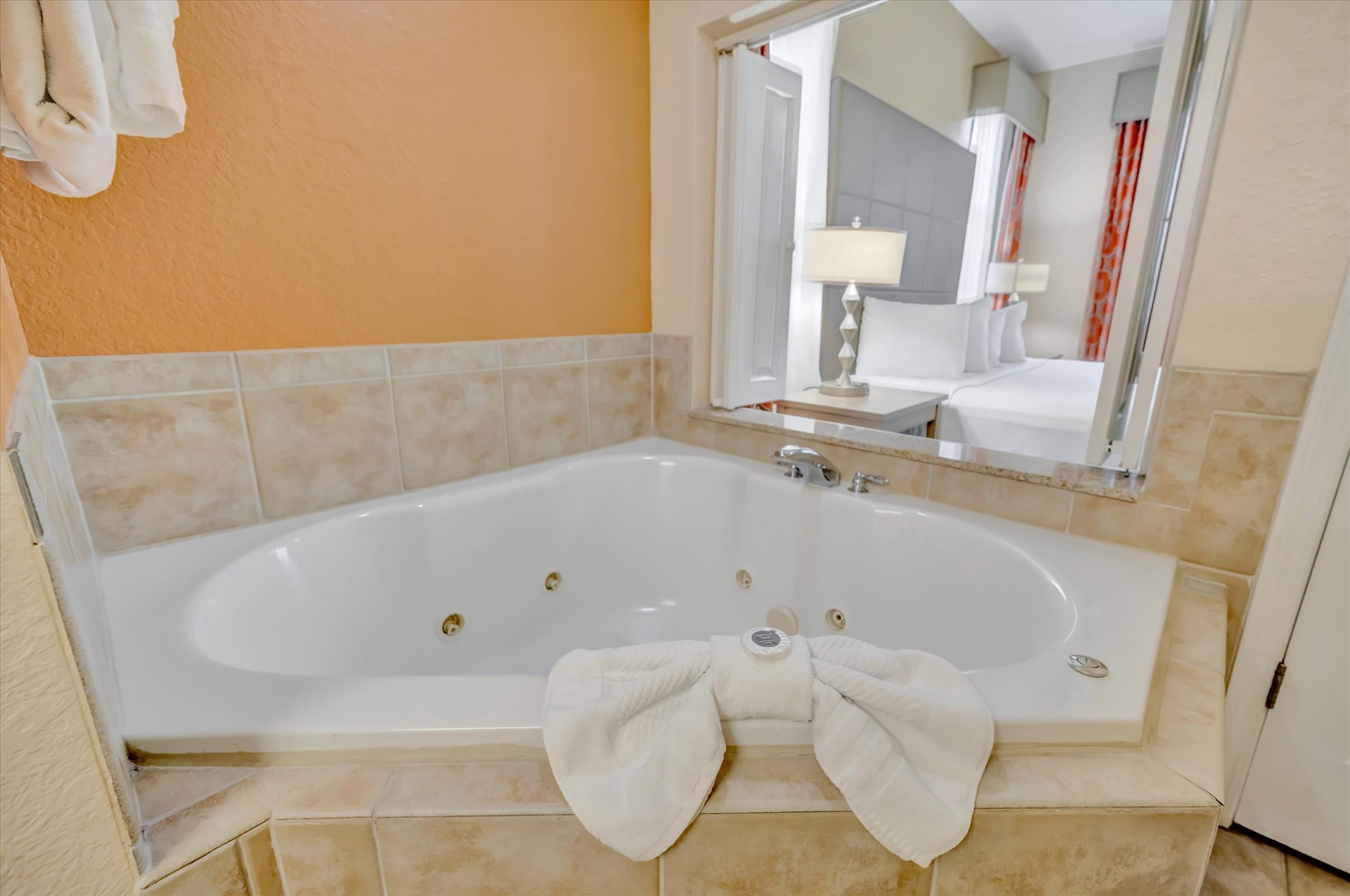 Slip into your private jetted tub after a long day—soft towels, warm water, and pure relaxation await.
