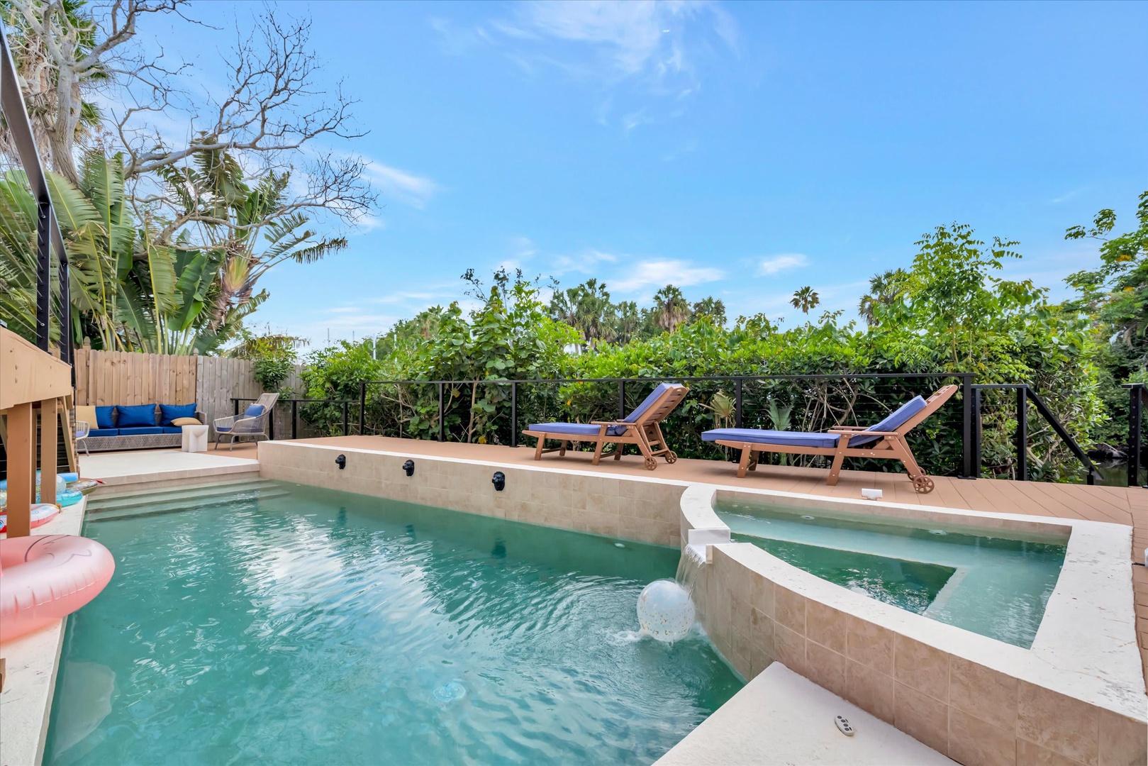 Dive into your private oasis where turquoise waters meet lush tropical surroundings. Lounge poolside under swaying palms, soak up the sun on comfortable deck chairs, or unwind in your own serene escape.