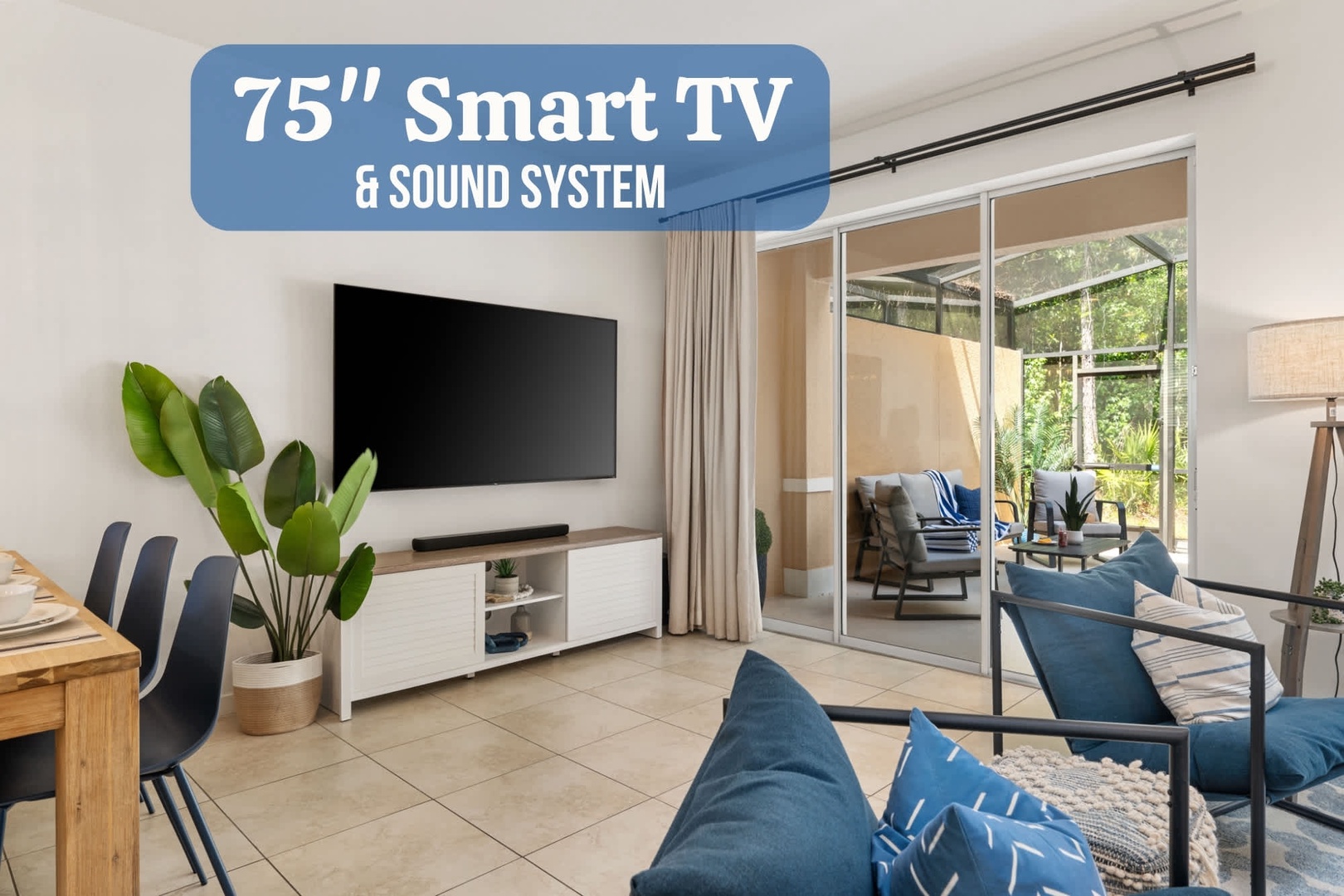 Settle into this bright, open-plan living space where your evenings come with premium entertainment and easy access to your private garden retreat.