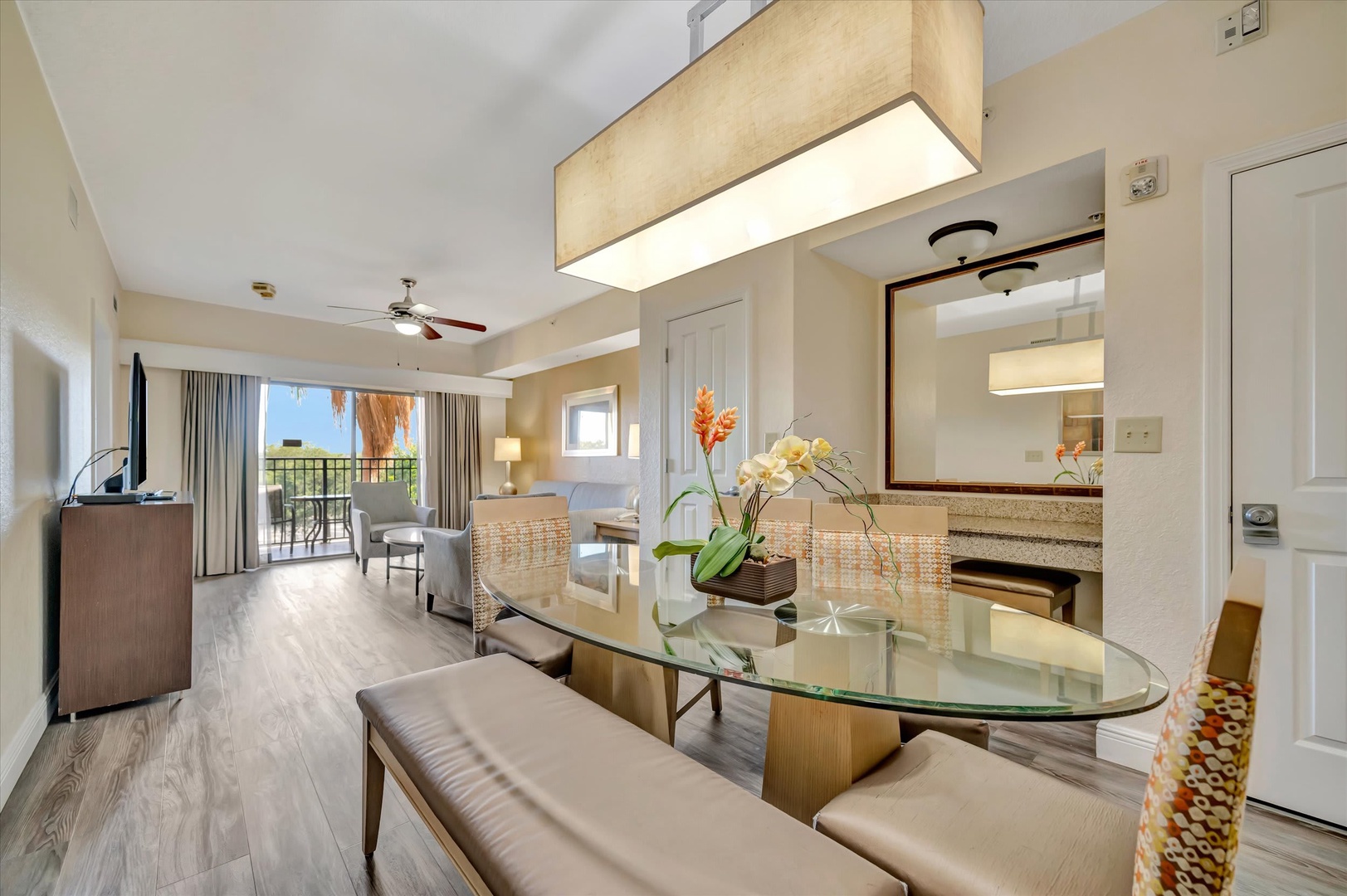 Step into your bright, elegantly appointed living space, where contemporary style meets coastal comfort. Relax in the open-concept room, enjoy natural light, and step onto your private balcony.