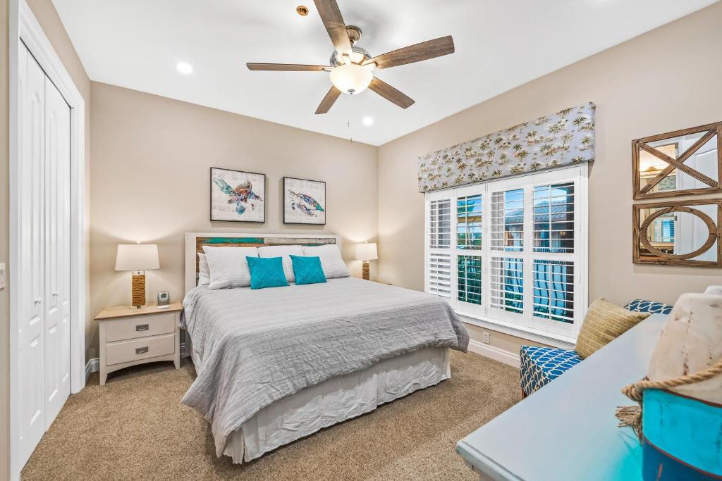 Unwind in your peaceful bedroom with crisp linens, soft lighting, and a cozy seating nook—your perfect retreat after a day of adventure.