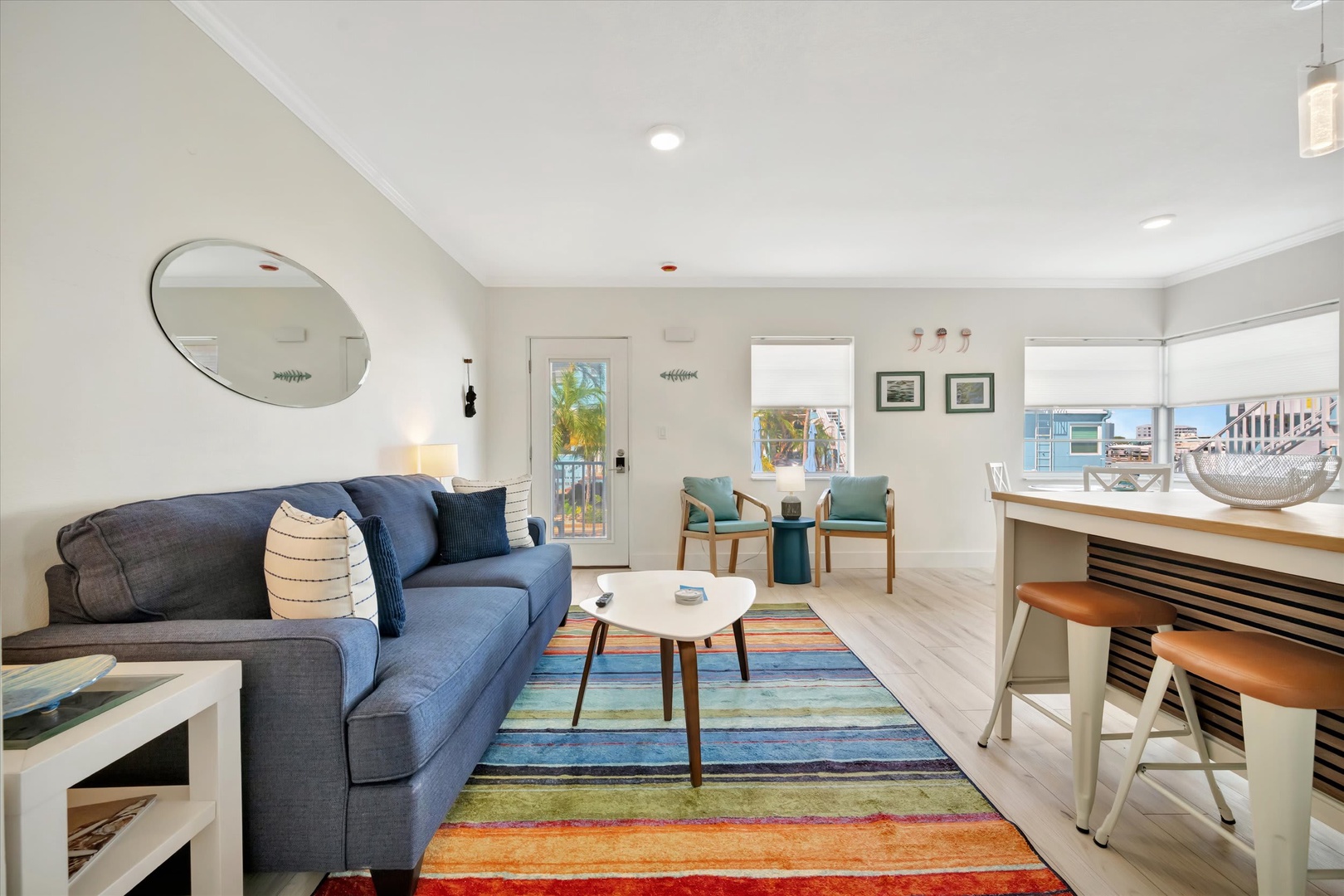 Settle into your bright and breezy coastal retreat, where beach-inspired décor and thoughtful touches create the perfect home base for your getaway.