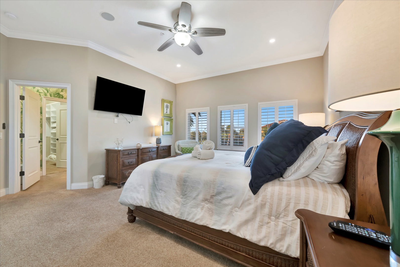 Sink into the plush bedding of your private master suite, where soft linens and warm coastal breezes invite total relaxation after a day of adventure.