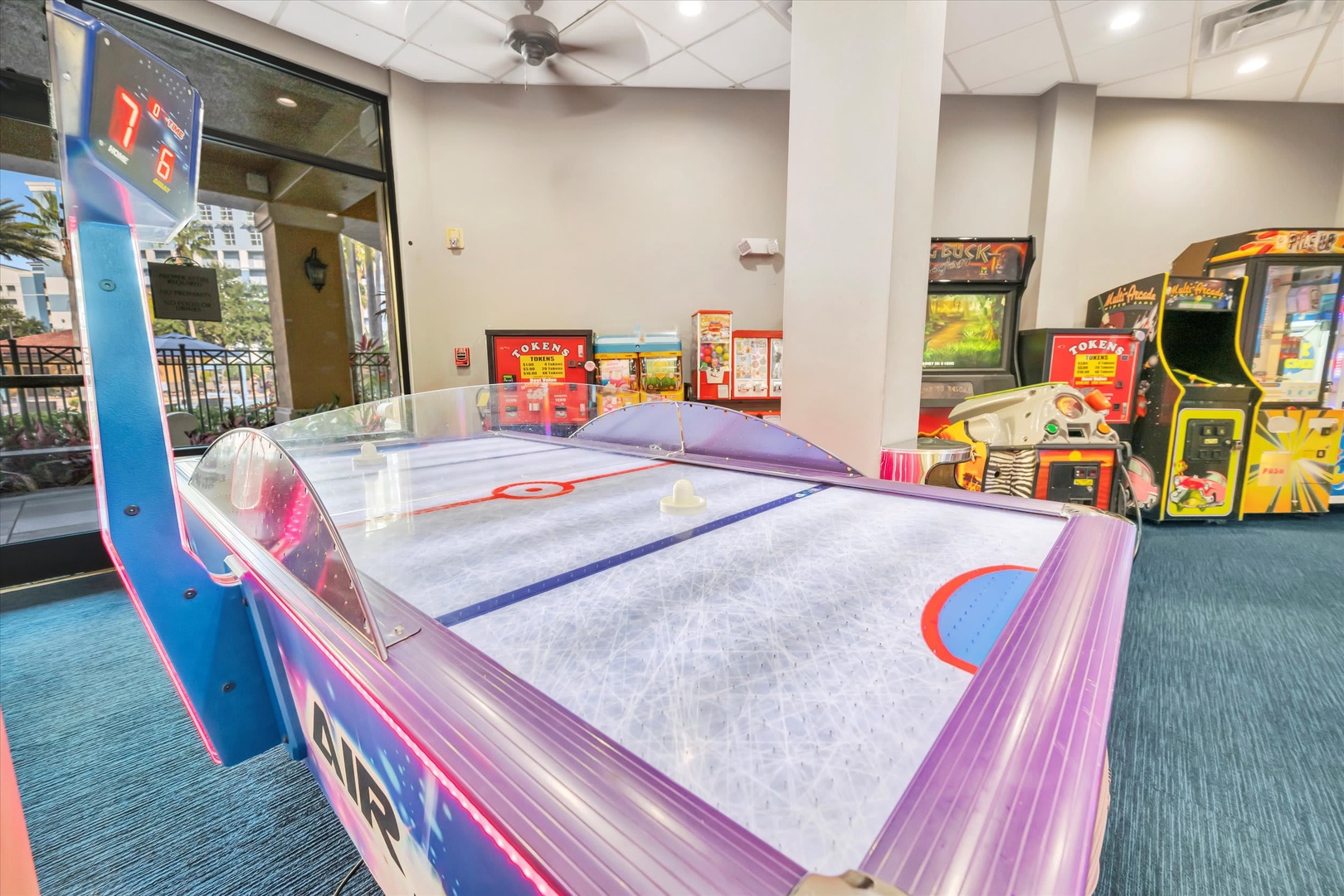 Challenge friends to air hockey, try your luck at classic arcade games, or test your skills on vintage machines in your own private game room.