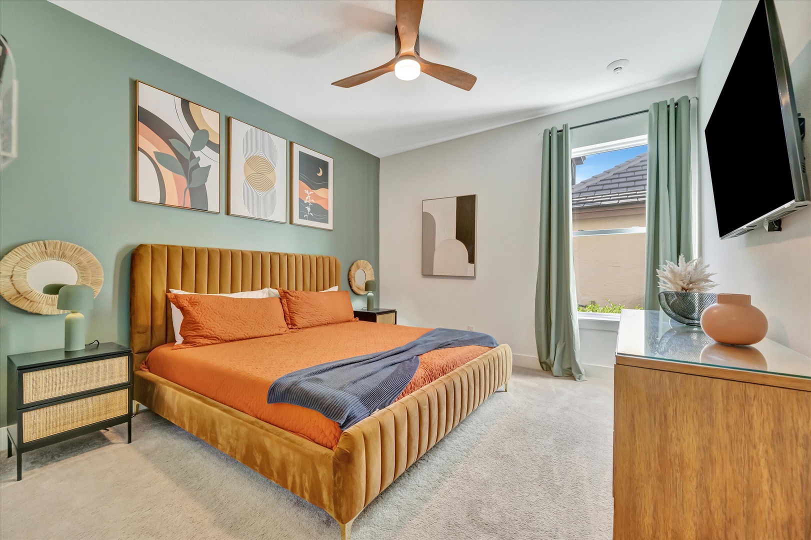 Sink into plush comfort in your stylish bedroom, where warm tones and modern touches create the perfect retreat for restful nights.