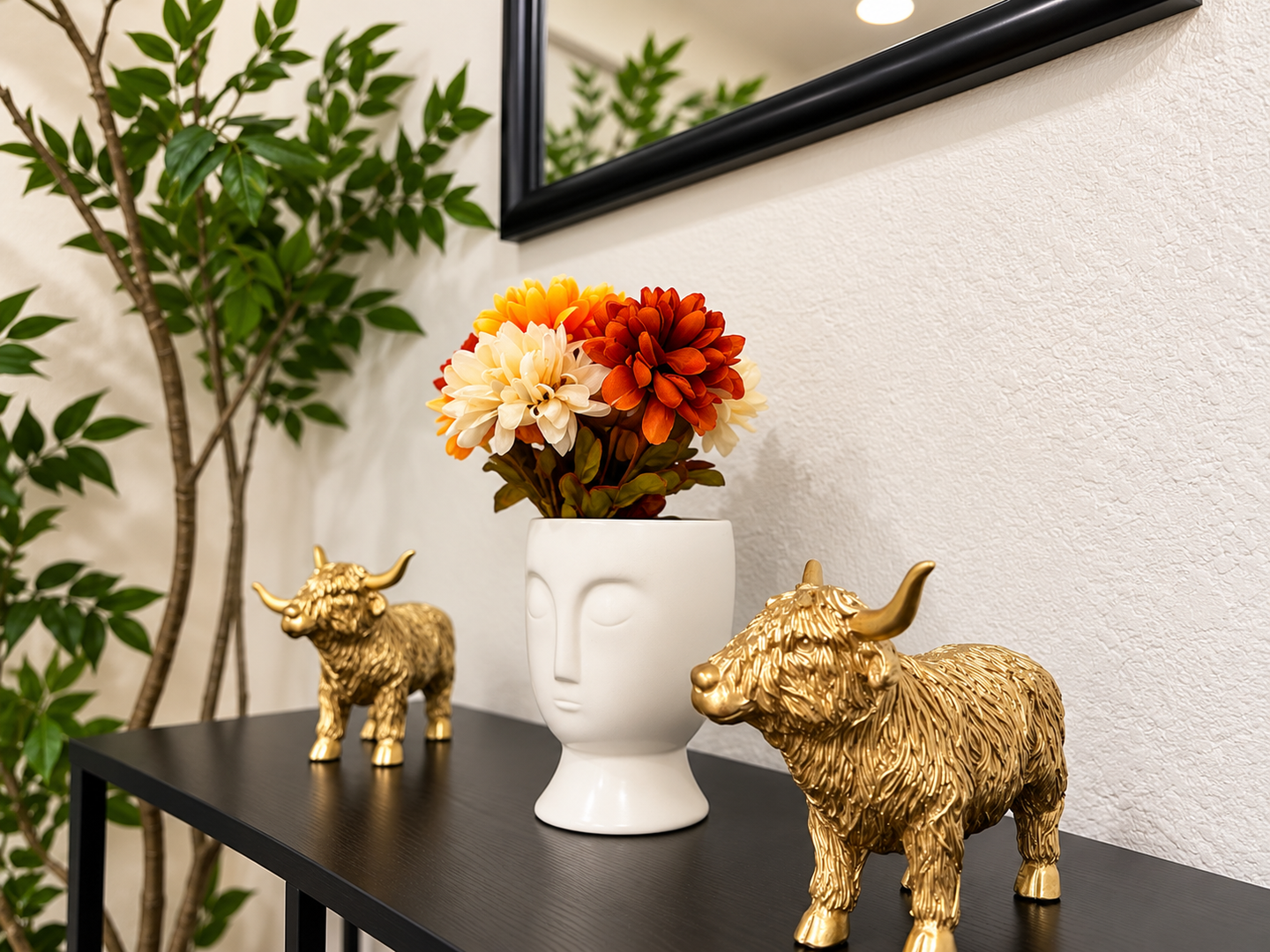 A thoughtful arrangement greets you in your space—golden accents and fresh blooms bring warmth and character to your stay.