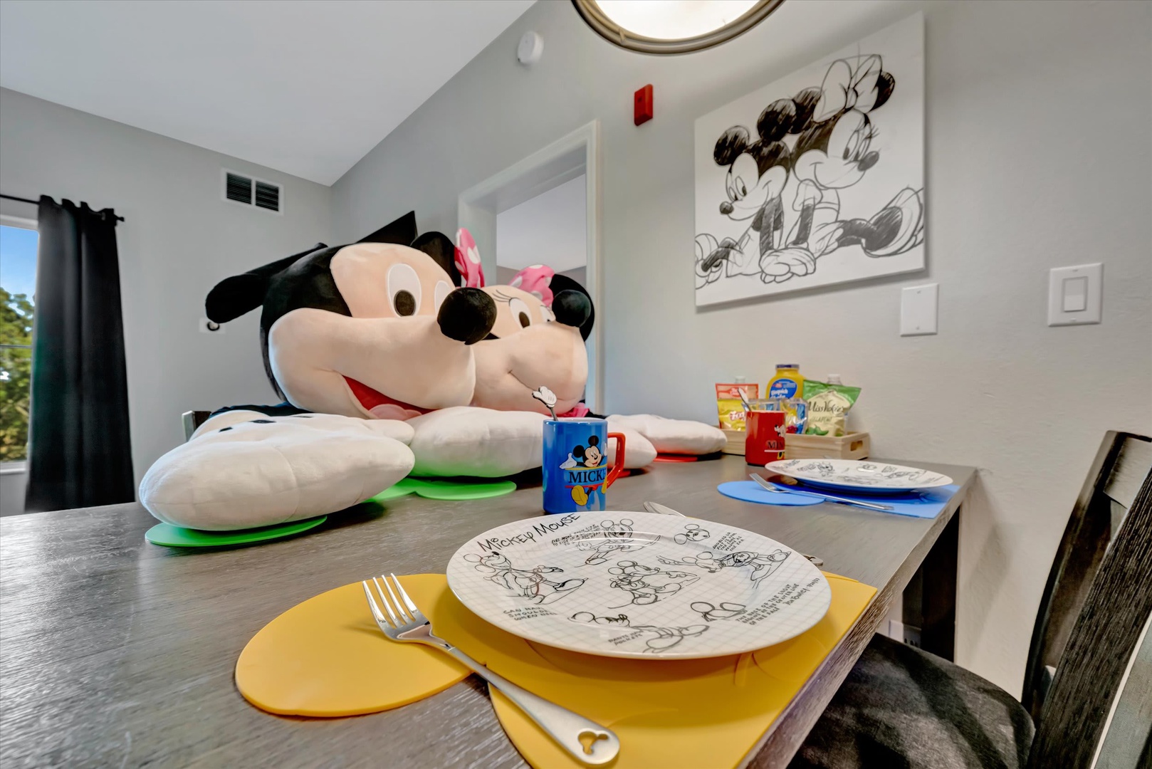 Your little ones will love this fun-themed dining space, complete with colorful place settings and cheerful décor that makes every meal feel like a special occasion.