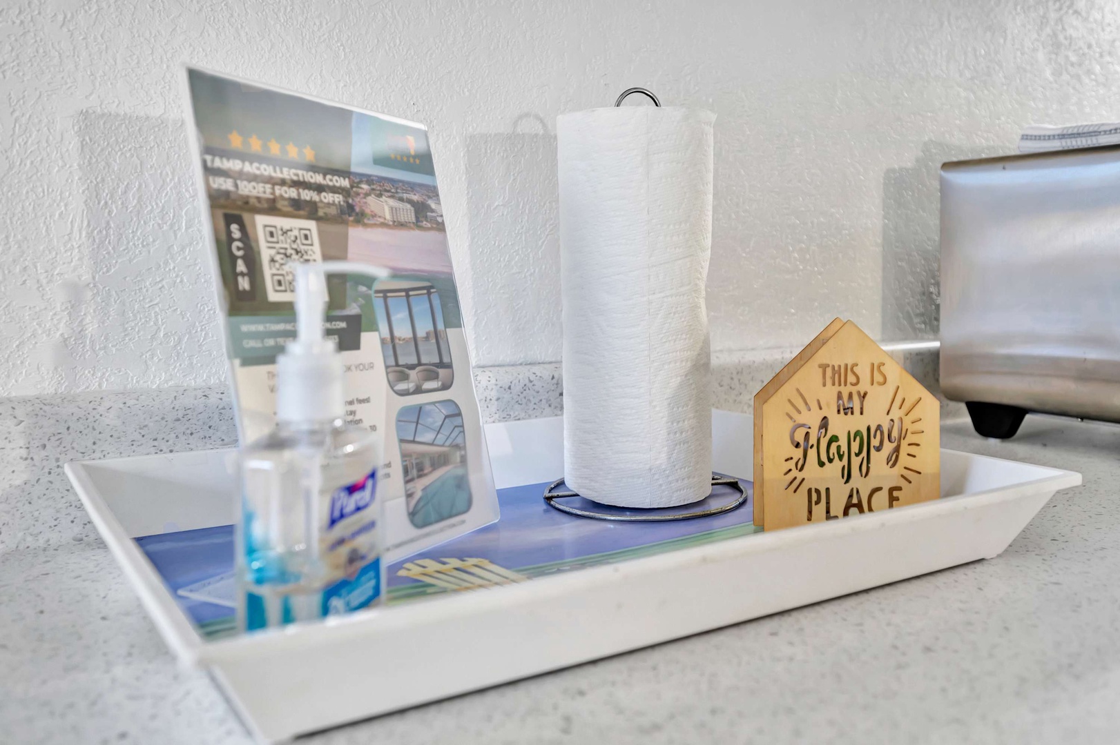 Clean towels, essentials, and a friendly reminder that this is your happy place—small touches to make your stay feel just right.
