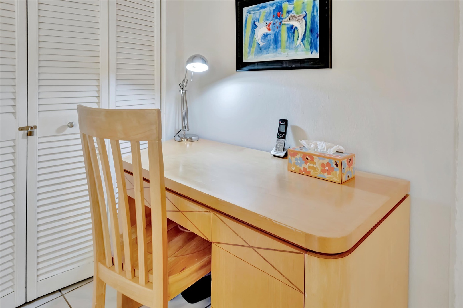 Your private workspace awaits—bright natural light, a sleek desk, and all the essentials for productivity or planning your next adventure.