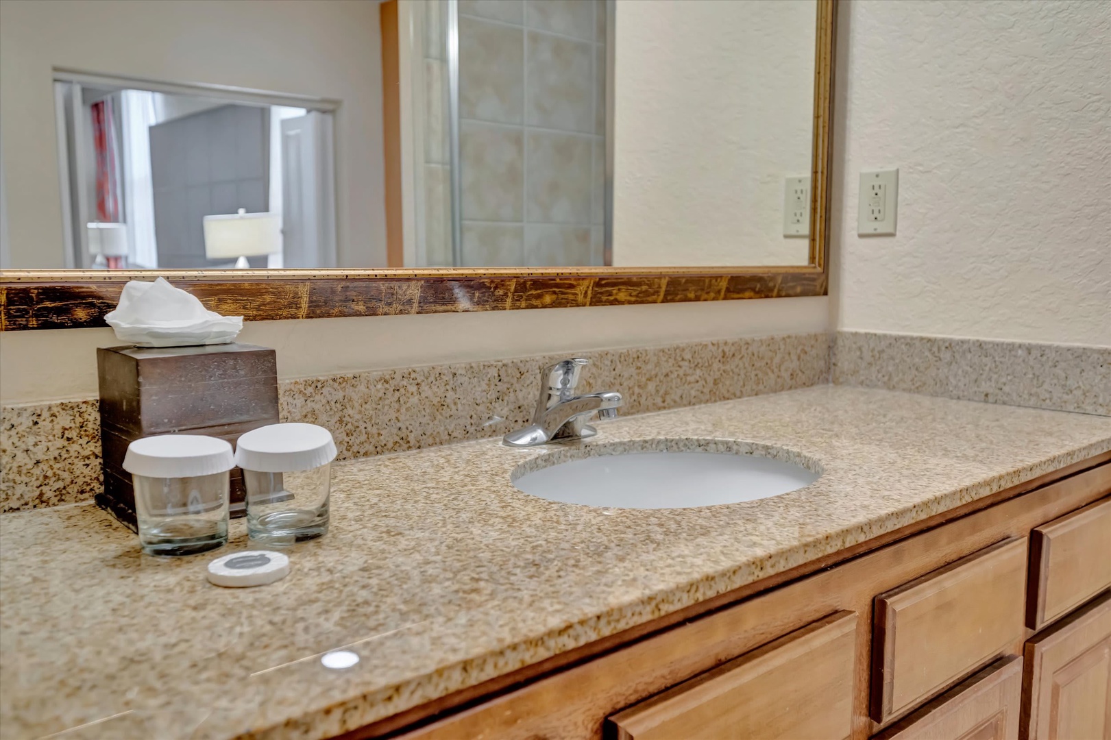 Freshen up at your private vanity with ample counter space and thoughtful amenities ready for your arrival.