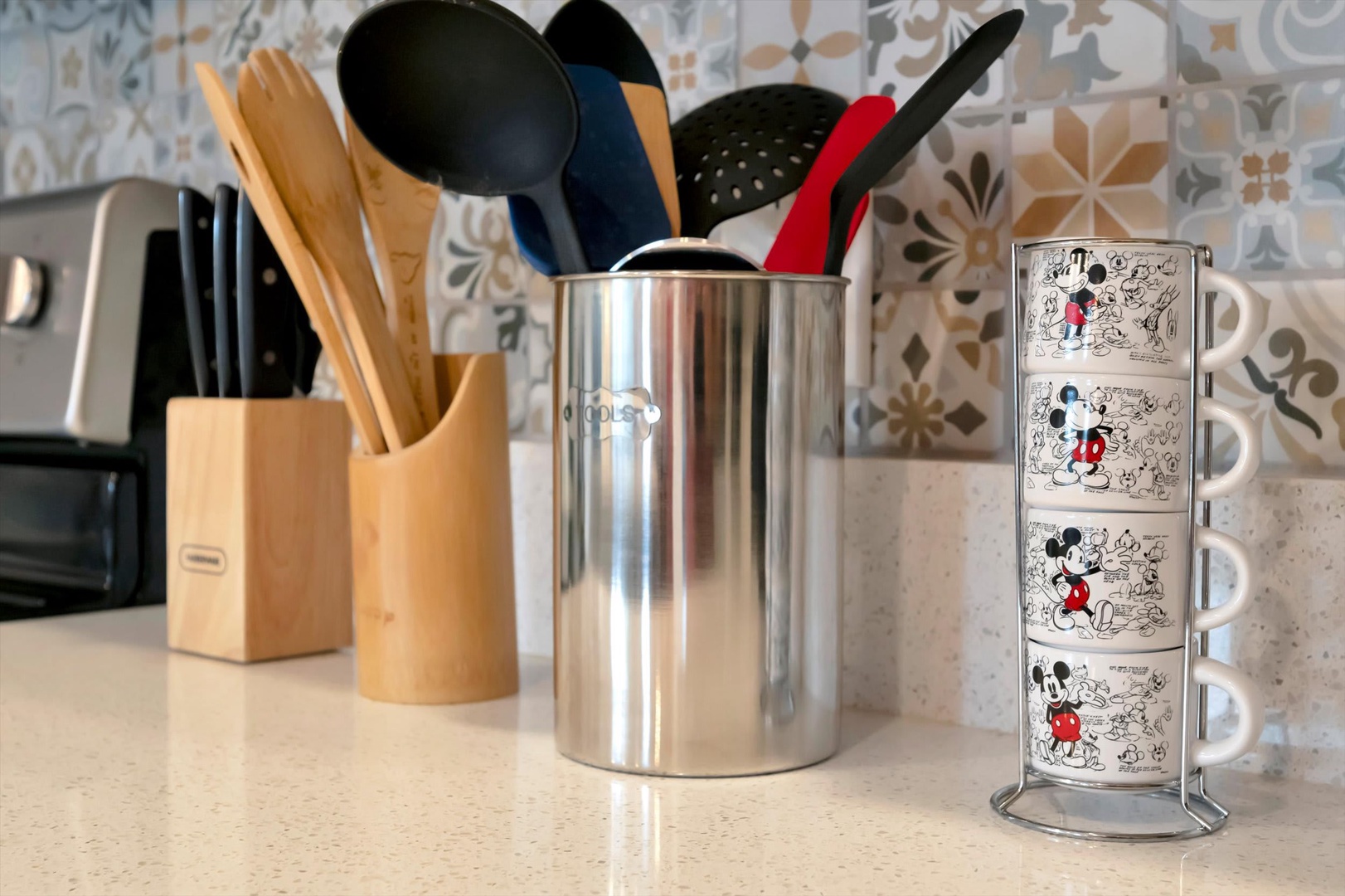 Your fully equipped kitchen features charming details and everything you need to prepare meals, from cooking utensils to dinnerware. Whip up a fresh breakfast or enjoy a homecooked dinner together.