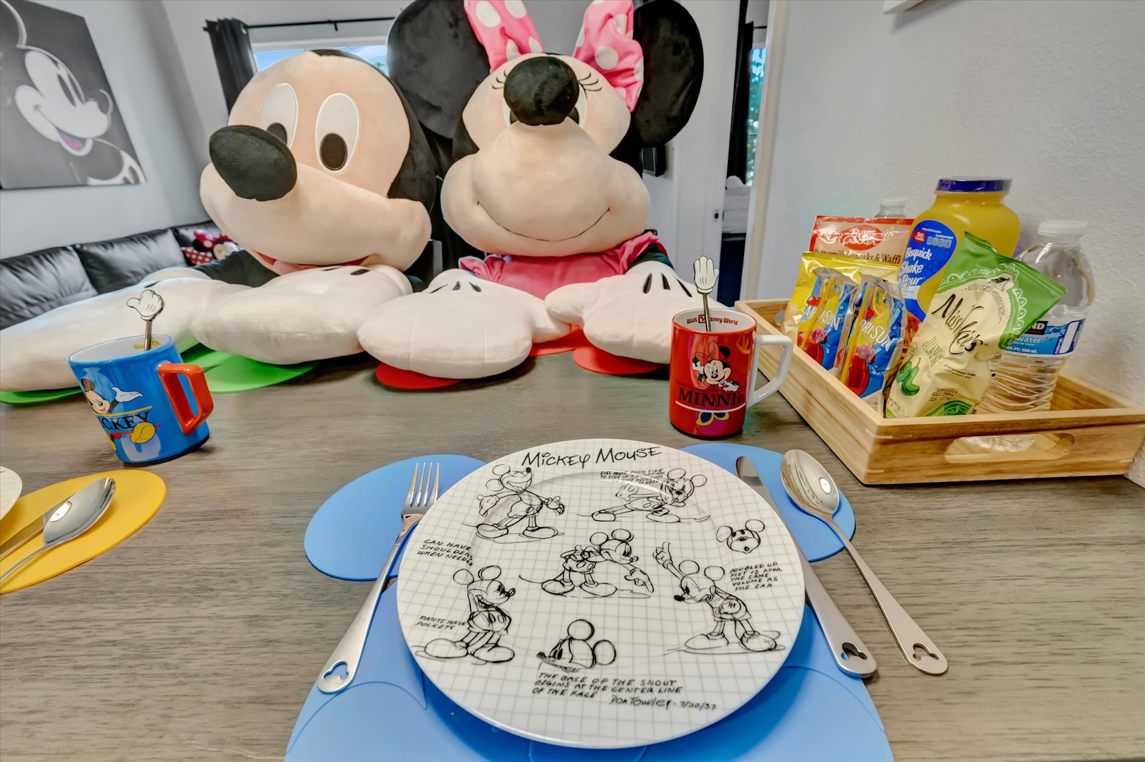 Your little ones will love gathering around this playful dining setup, complete with cheerful character touches and kid-friendly essentials to make every mealtime feel like magic.