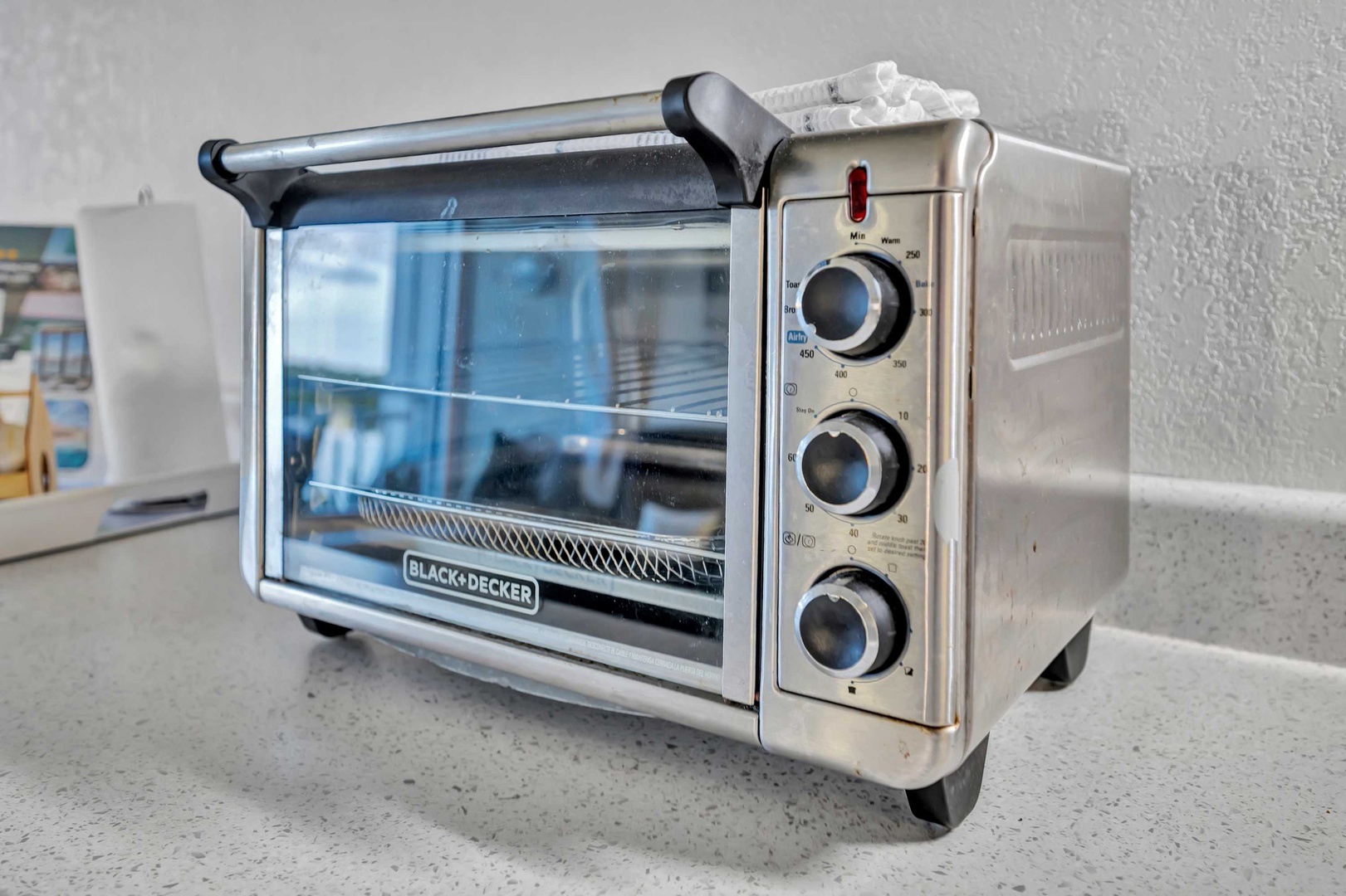 You'll love the convenience of this countertop toaster oven, perfect for quickly preparing your favorite meals and snacks during your stay.