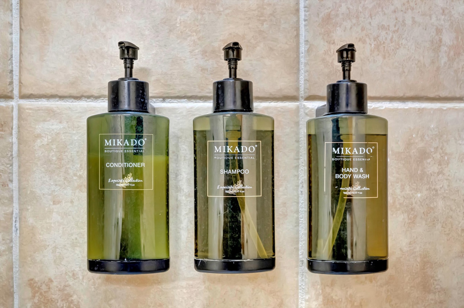 Refresh and rejuvenate with premium bath amenities featuring conditioner, shampoo, and hand & body wash—everything you need for a luxurious self-care moment during your stay.