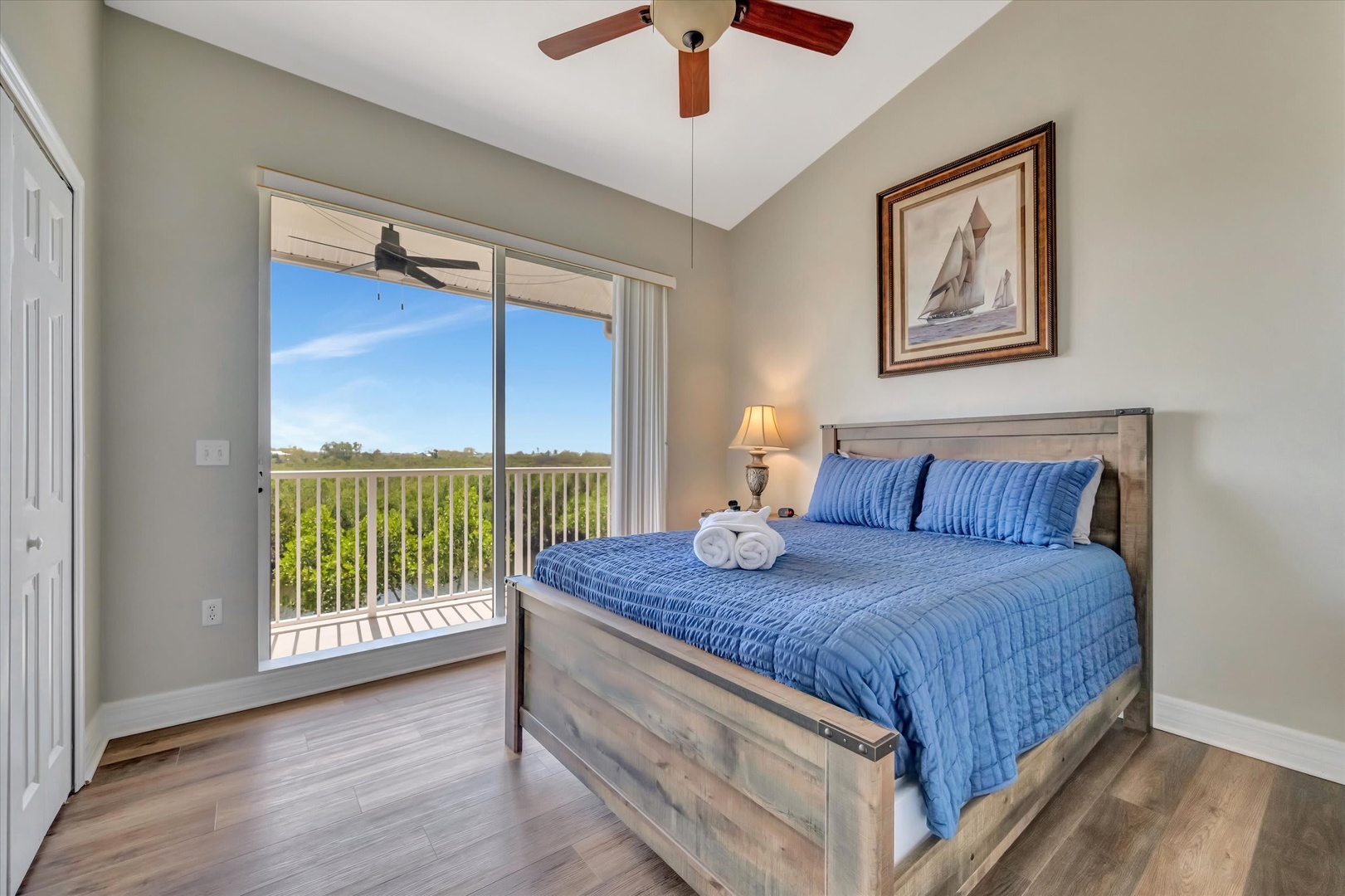 Wake up to natural light pouring through your private balcony door, with treetops swaying just beyond. Your bedroom invites peaceful mornings and restful nights with fresh linens and a gentle breeze.