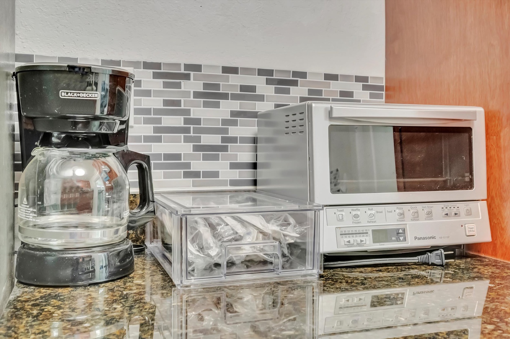 Your mornings just got easier with a coffee maker and microwave ready to go, plus a mini fridge stocked with your favorites—everything you need for a cozy start to the day.