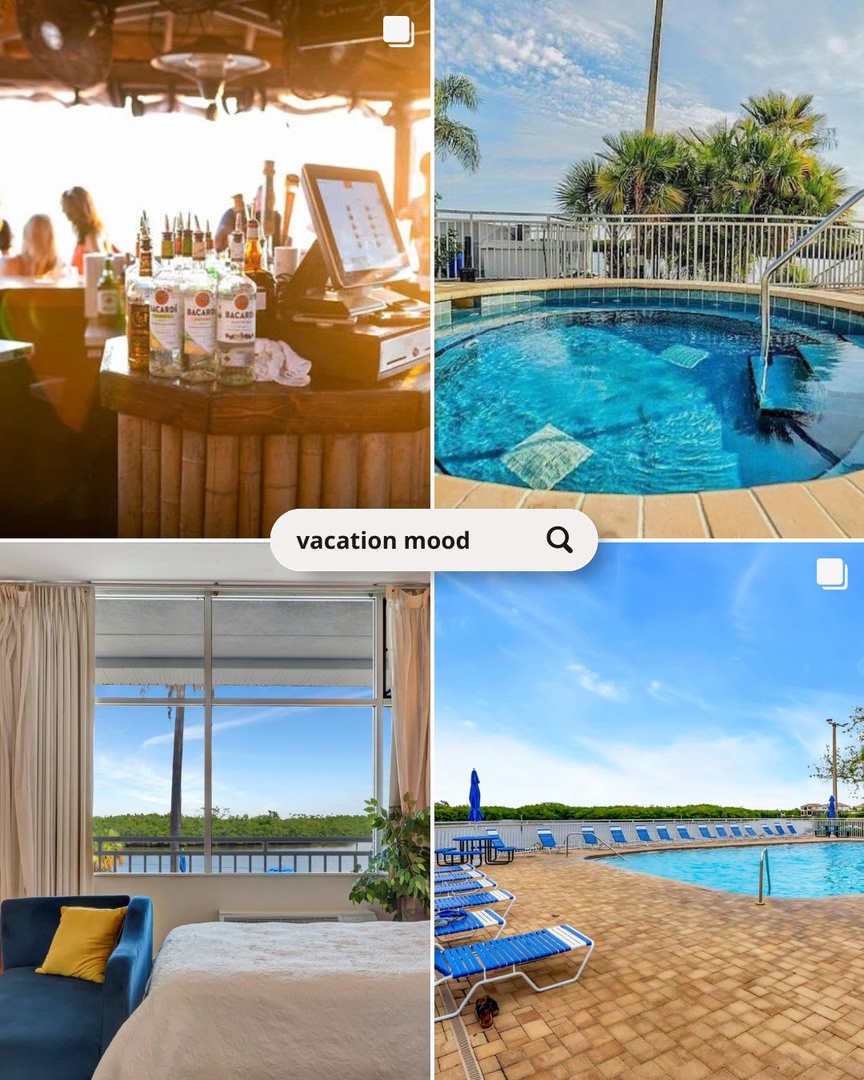 Soak up sunshine by sparkling pools with tropical breezes and waterfront views, or unwind at the bar with refreshing drinks—your vacation mindset starts here.