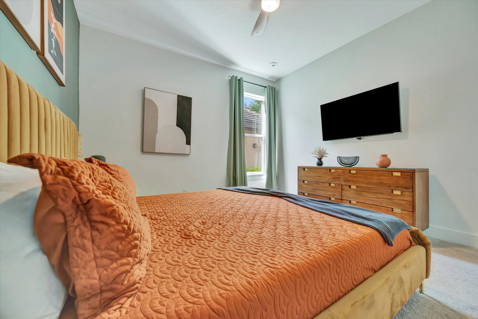 Settle into your calming retreat with soft linens and thoughtful touches. Natural light fills the space, while modern comforts invite you to truly unwind and feel at home.