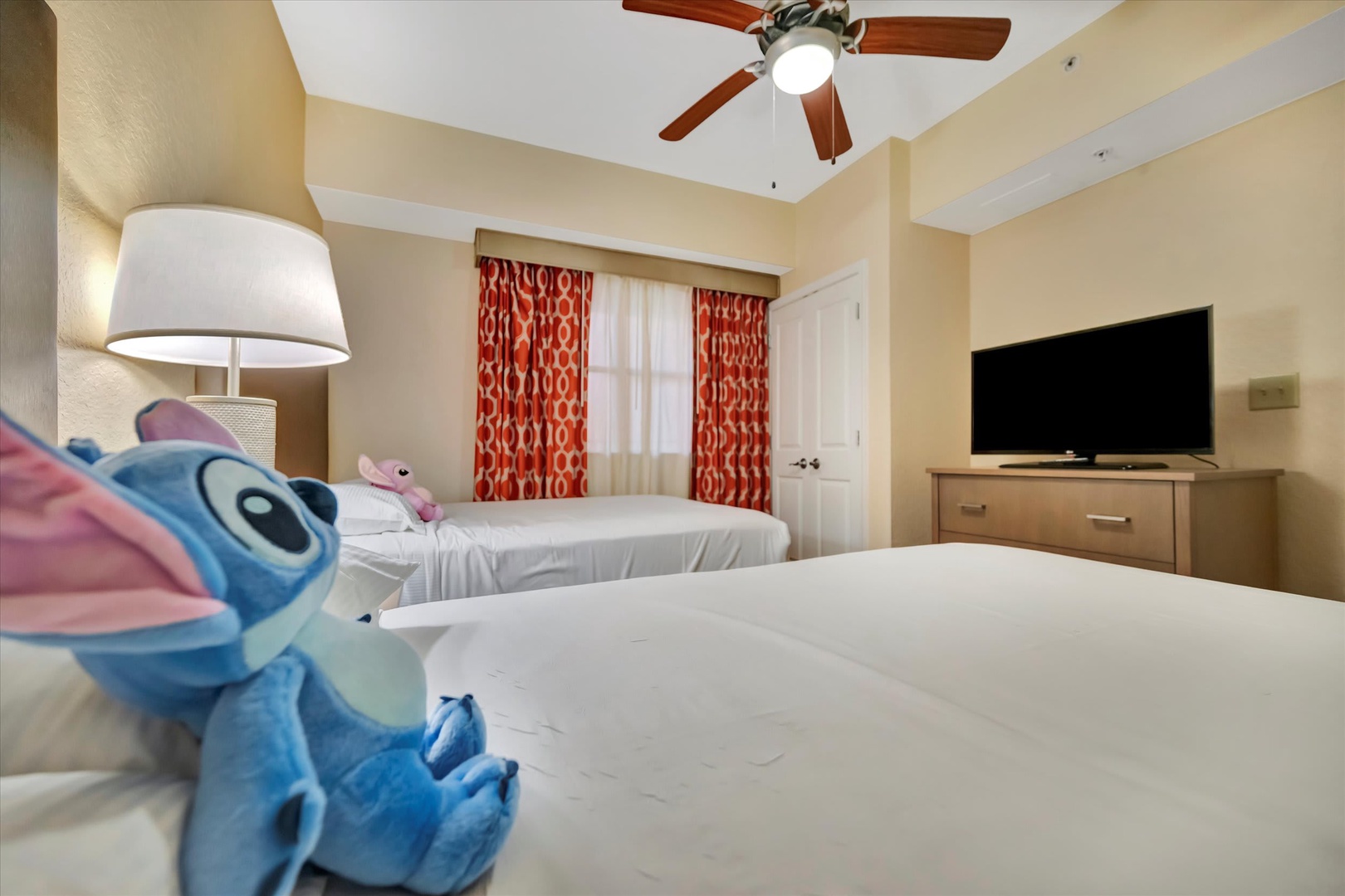 Your comfortable retreat awaits with fresh linens, a ceiling fan for gentle airflow, and all the space you need to unwind after a day of adventures.