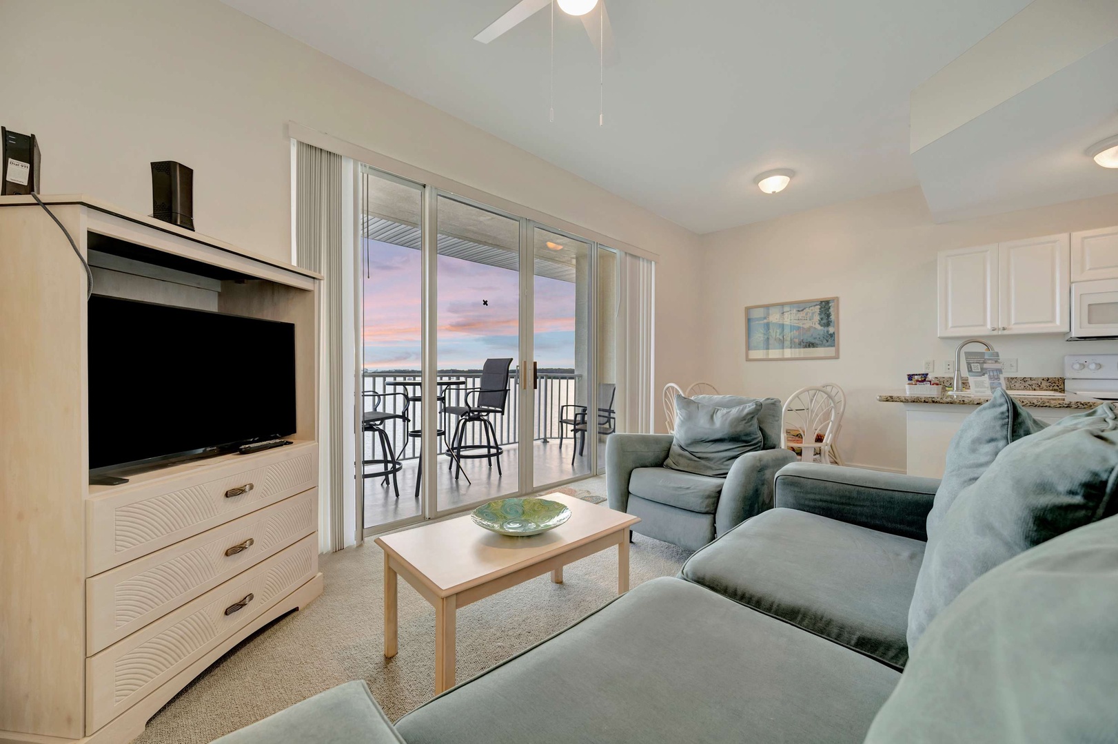 Unwind in your coastal retreat where soft blues meet ocean breezes. Step from your private balcony to watch stunning sunsets paint the sky, while thoughtful touches throughout invite complete relaxation.