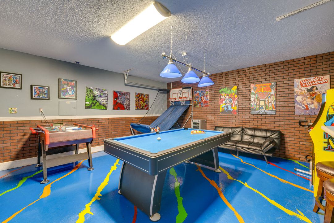 Your private game room awaits with billiards, air hockey, basketball, and arcade fun—perfect for friendly competition and laid-back evenings with family or friends.