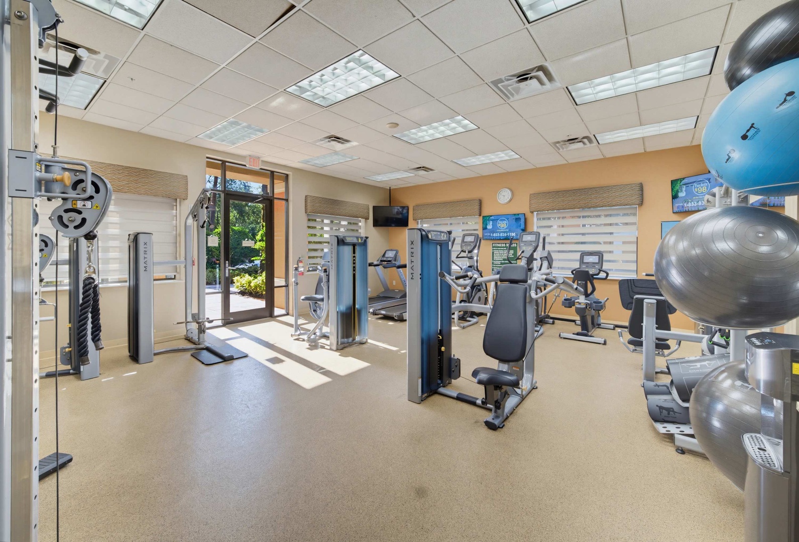 Stay active with a fully-equipped fitness center featuring strength training machines, cardio equipment, and exercise balls—everything you need for your wellness routine during your stay.