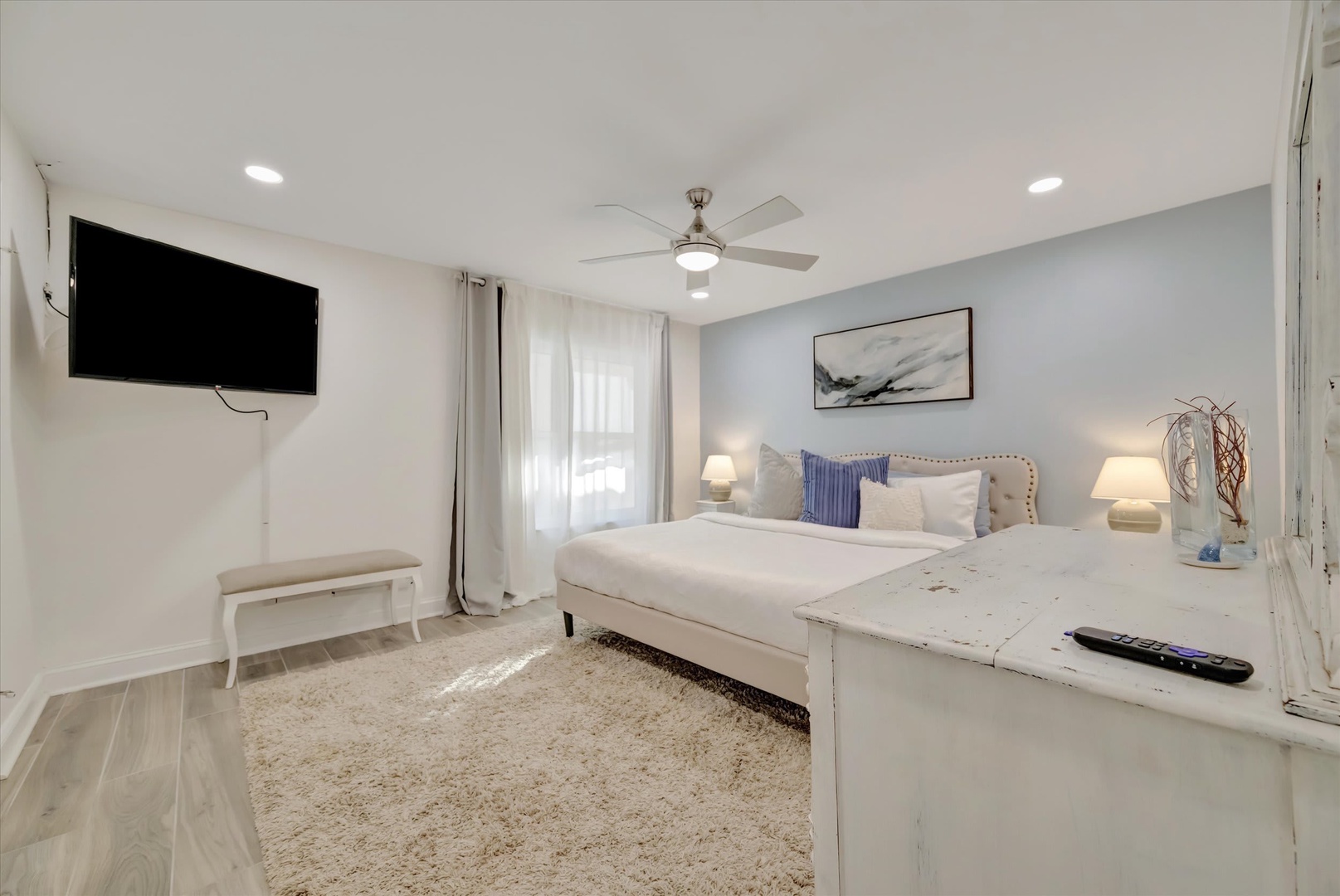 Sink into your serene coastal retreat, where soft linens and gentle beach tones create the perfect space for unwinding after sun-soaked days.