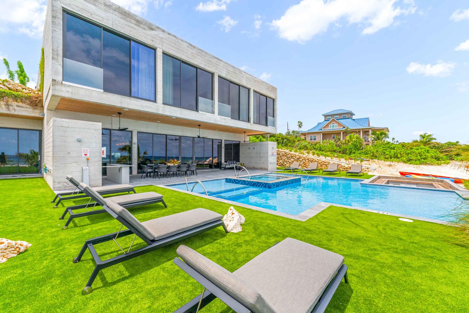 Sun loungers by pool