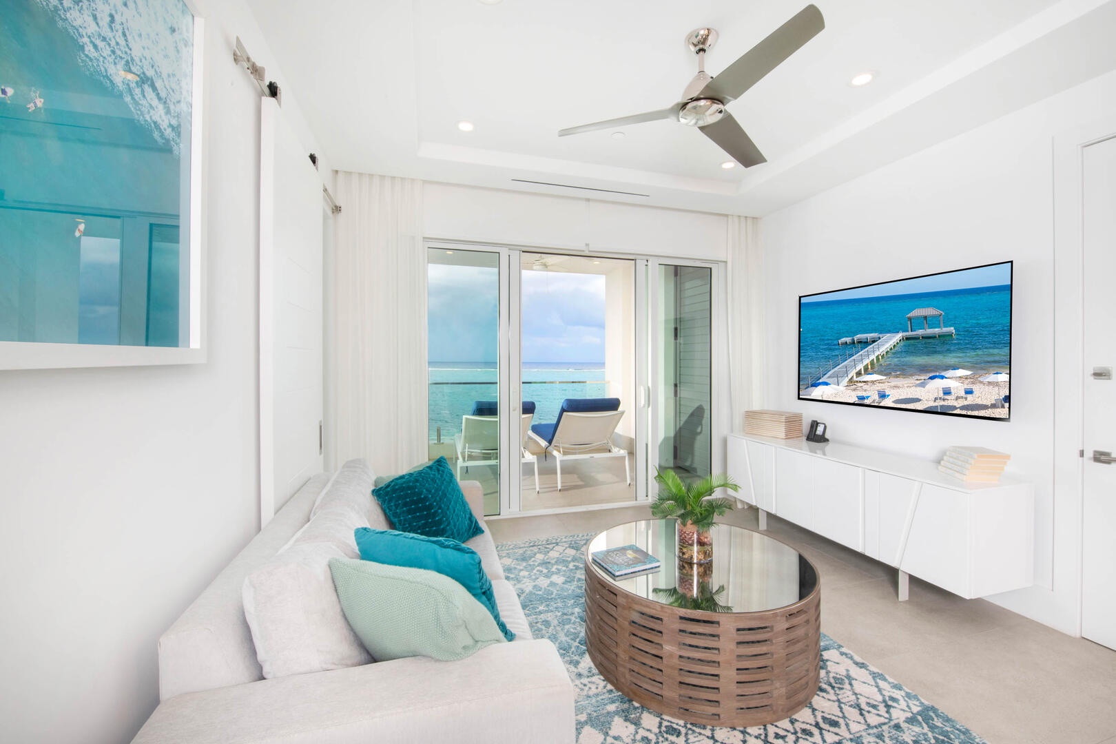 Living area with beachfront views.