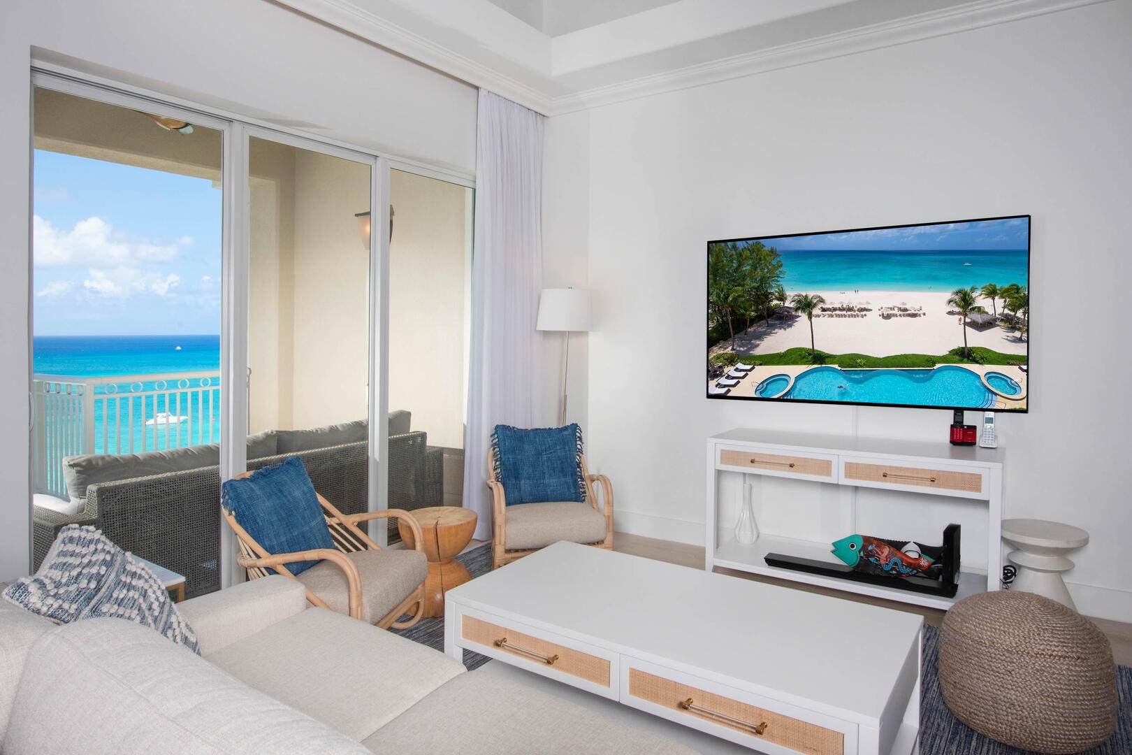 Living area with HD cable TV.