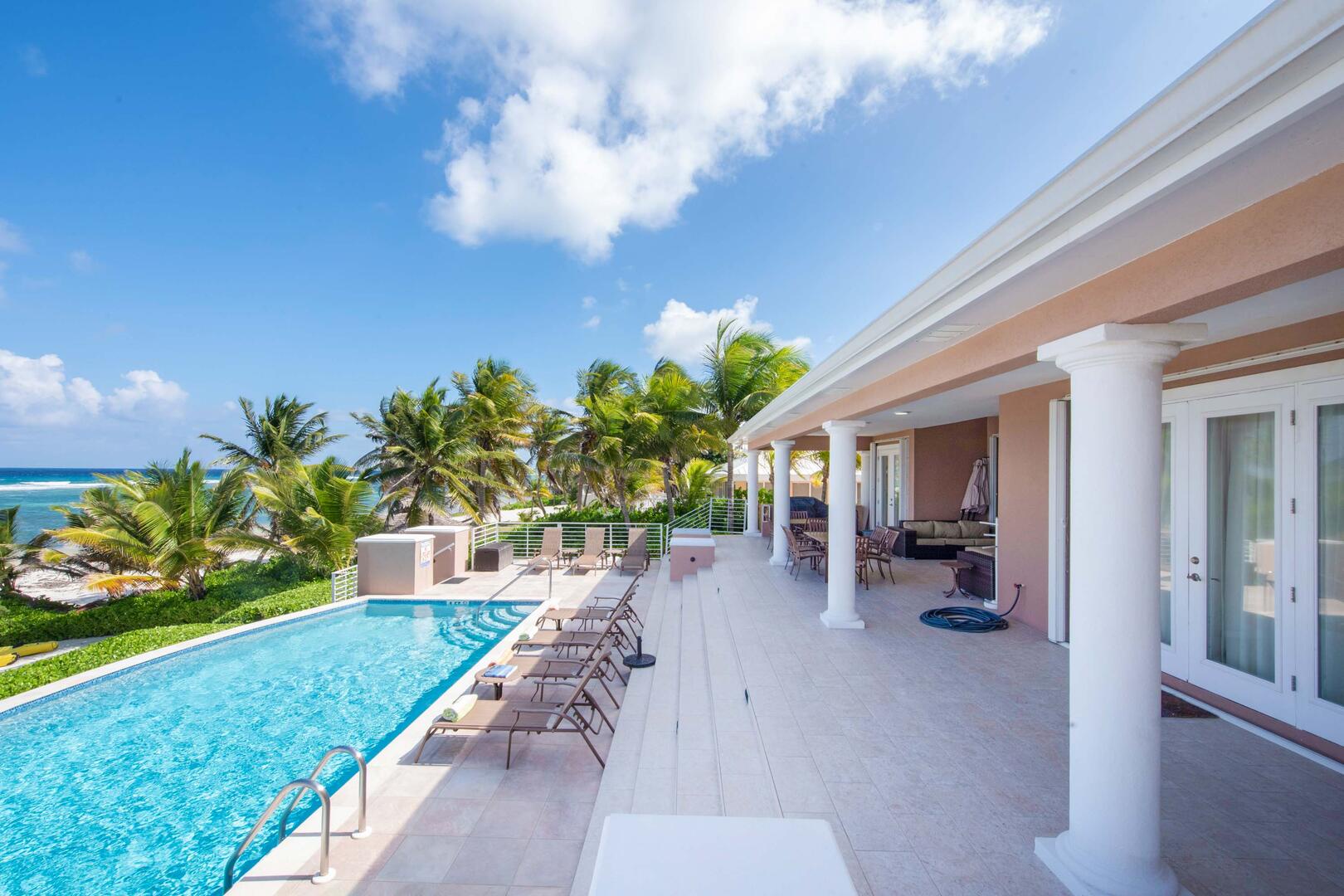 View of the villa from the turquoise seas.