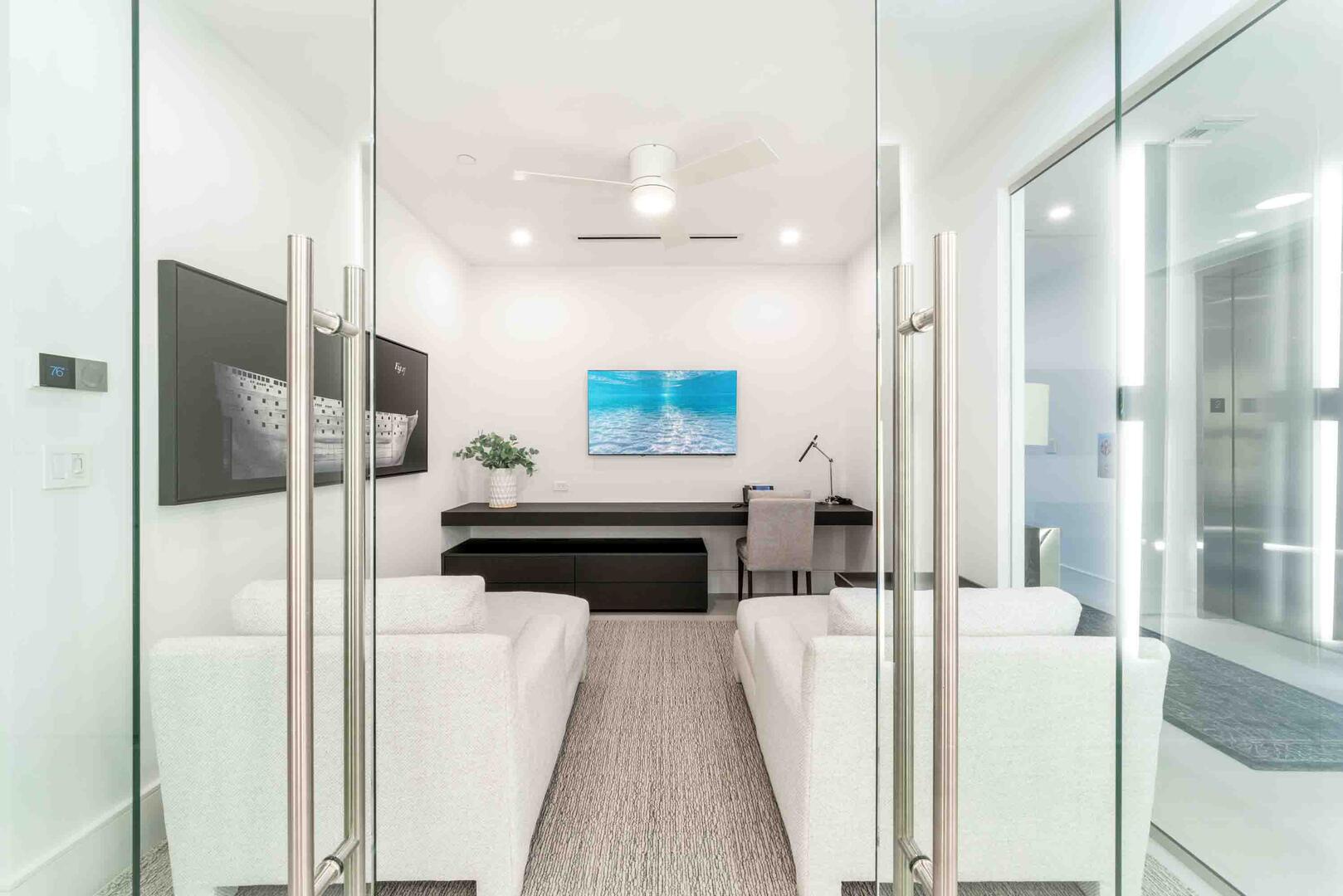 Quiet space to get some office work done or a second TV viewing area.