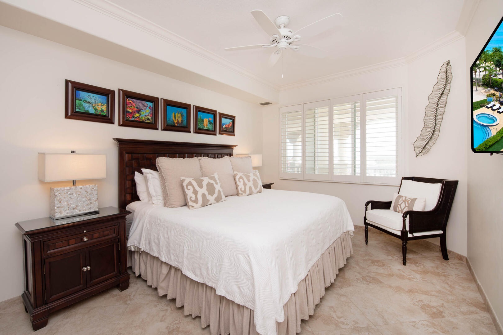 Primary Suite with king bed and cable HD TV.