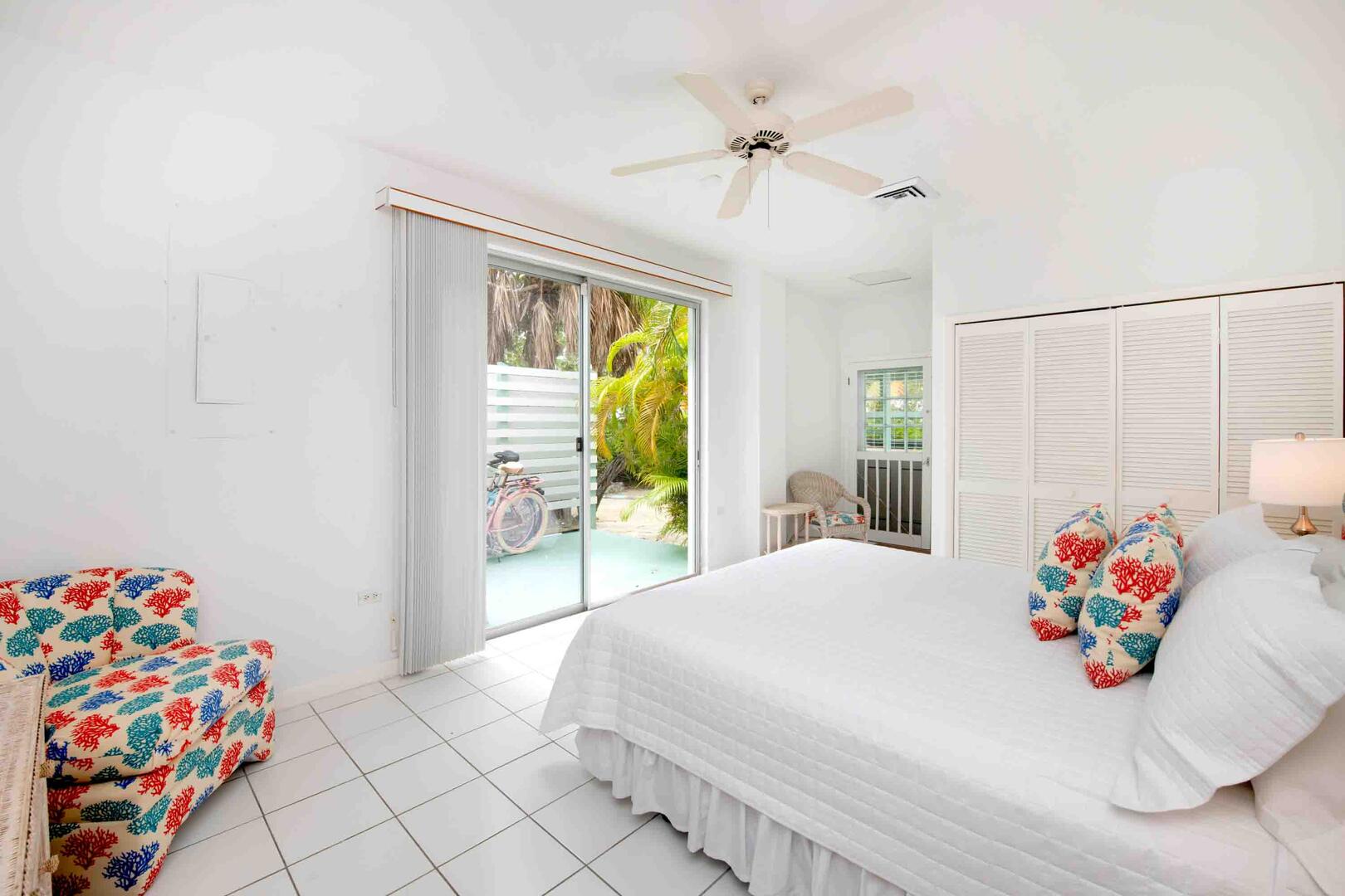 Bedroom 3 is on the lower level with walkout access to the beach.