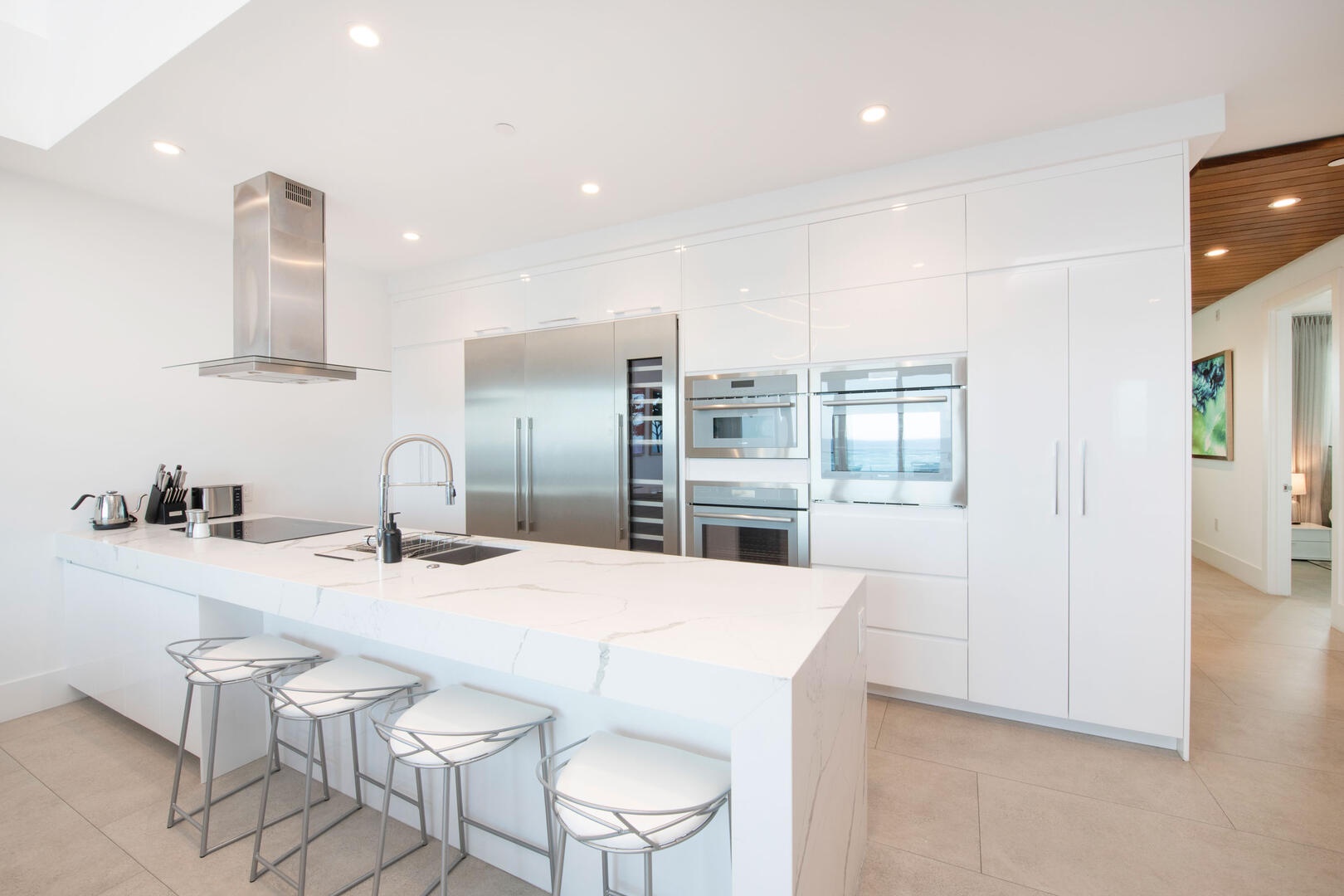 Kitchen island with seats for four.