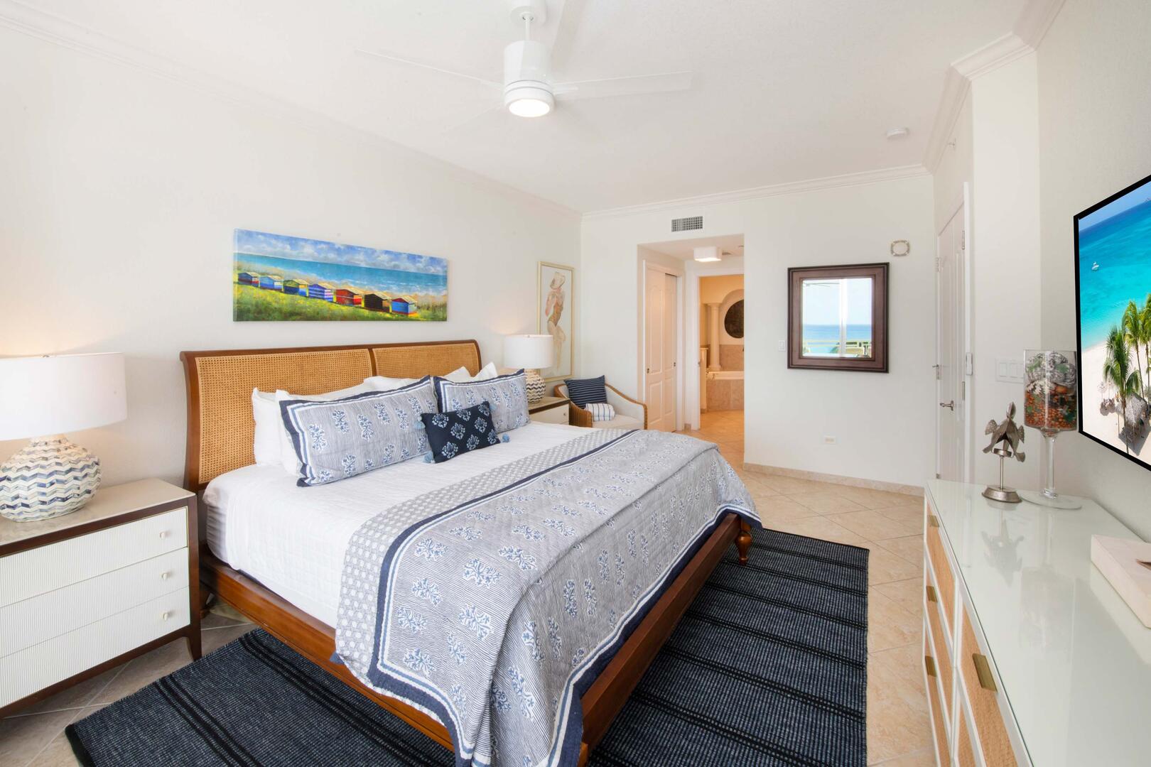 Primary suite with television.