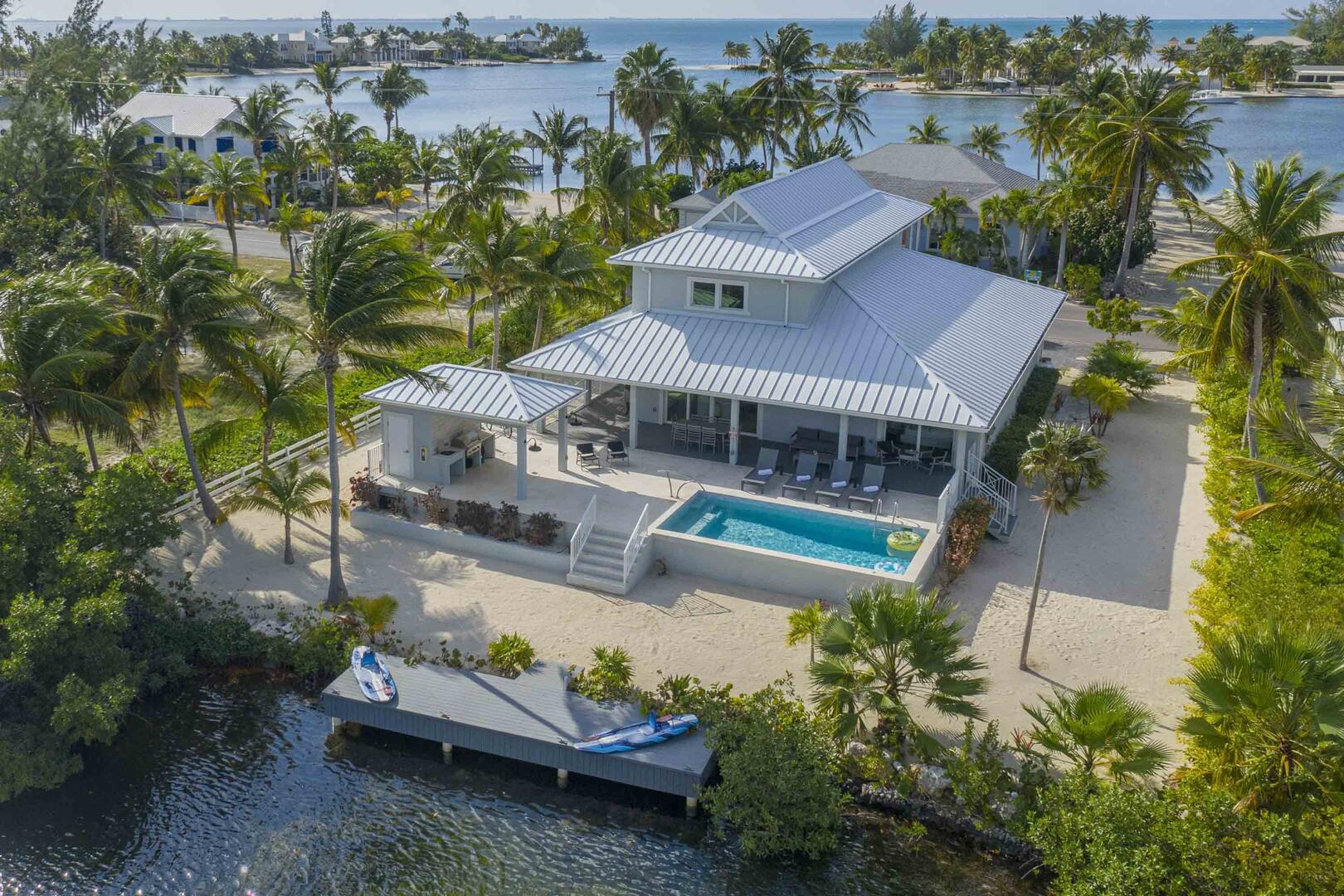 Aerial view of the villa's backyard.