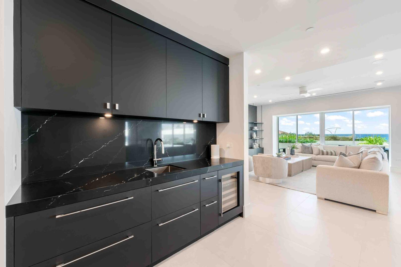 Wine bar adjacent to the living area.