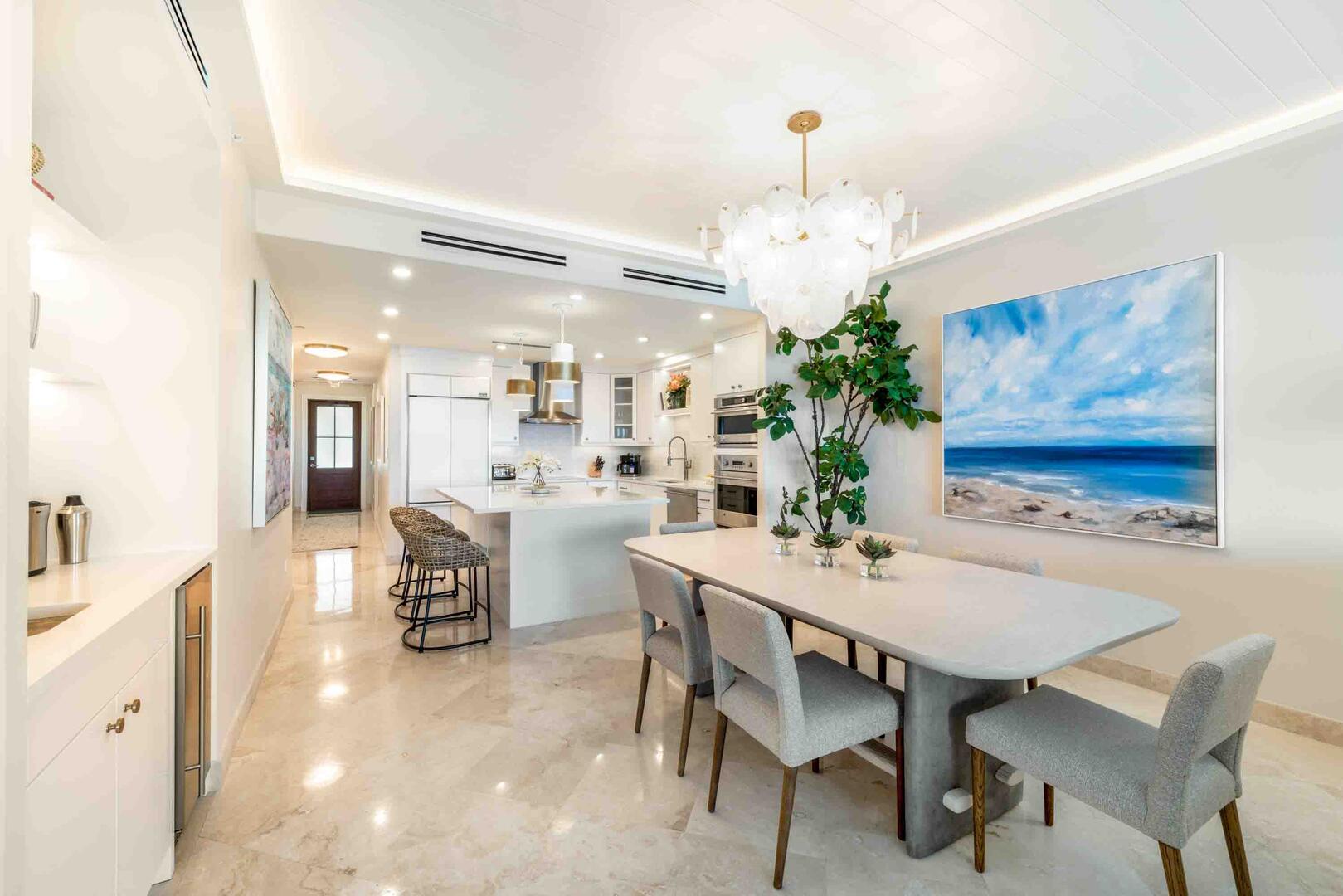 Formal dining table with seating for 6.