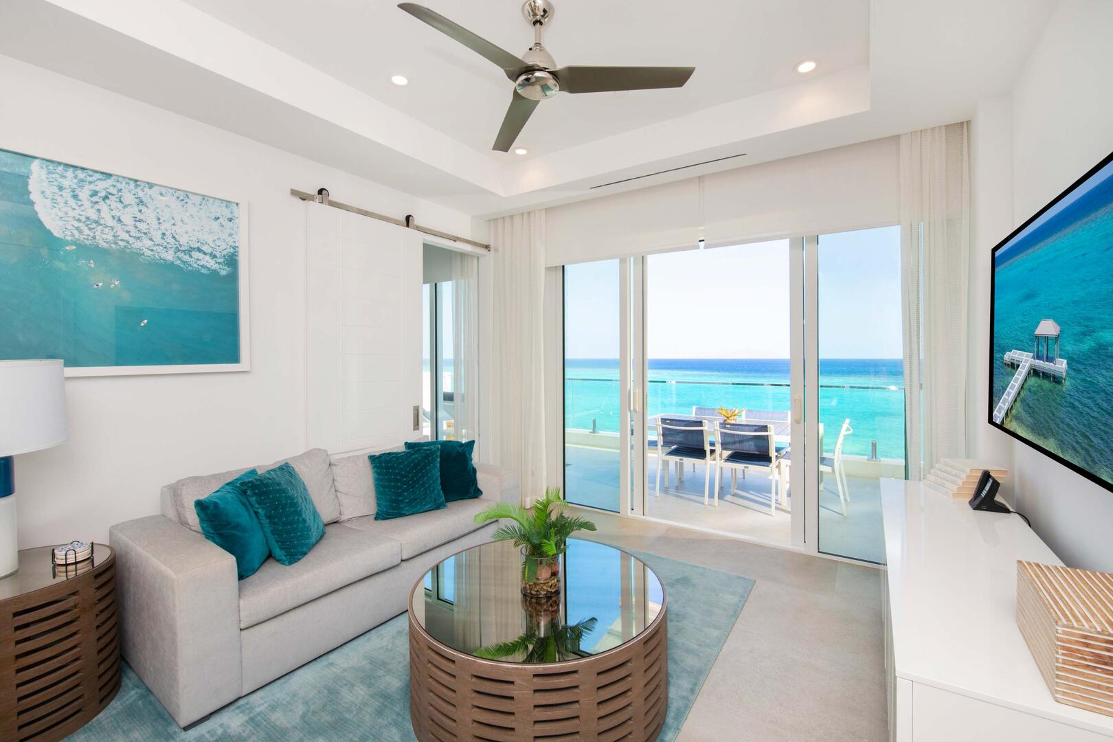 Living area with access to private balcony.