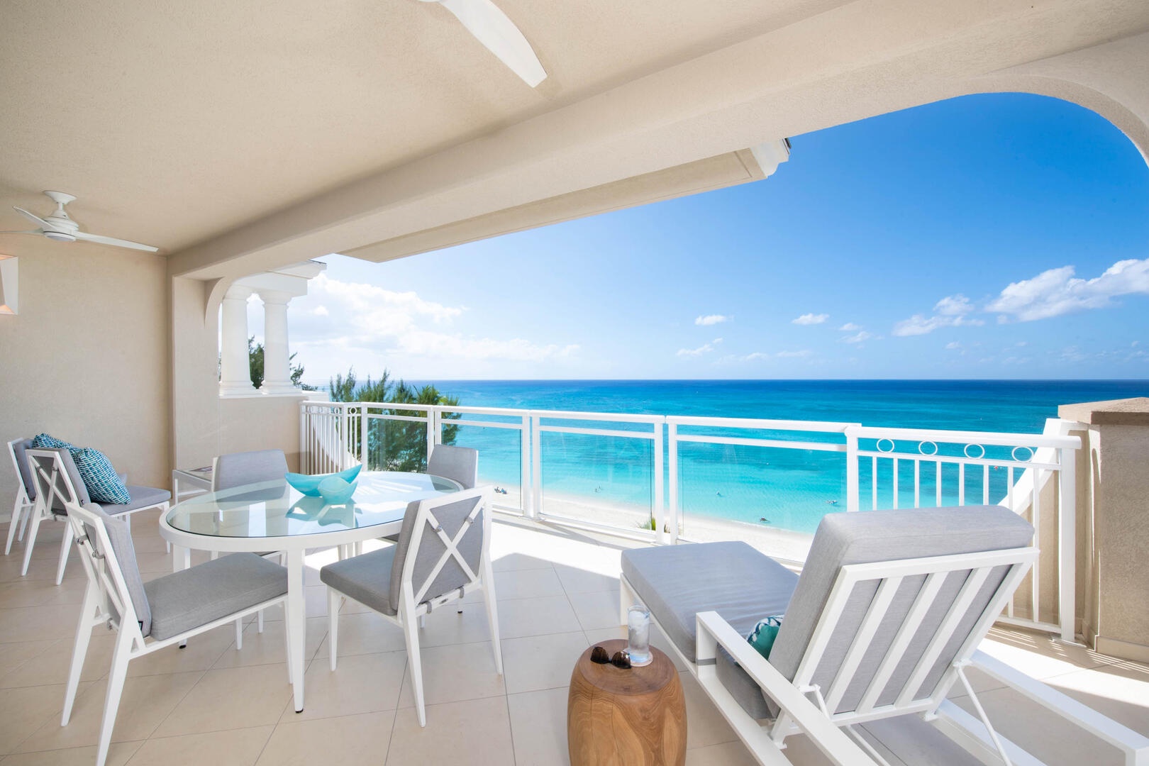 Balcony with outdoor furniture.