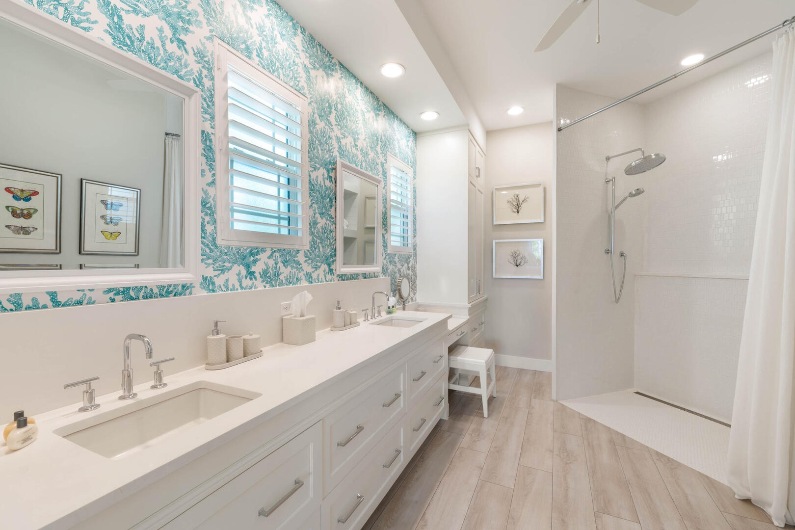 Primary ensuite with soaking tub and walk-in shower.