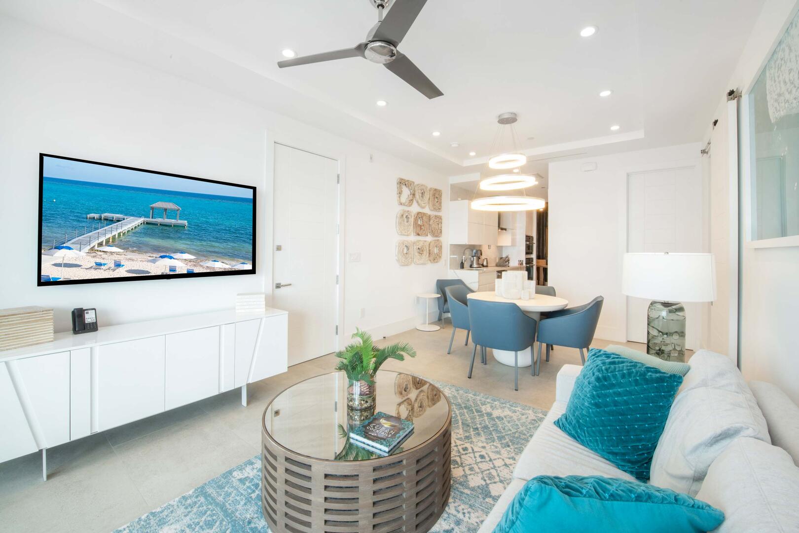 Living area with television.